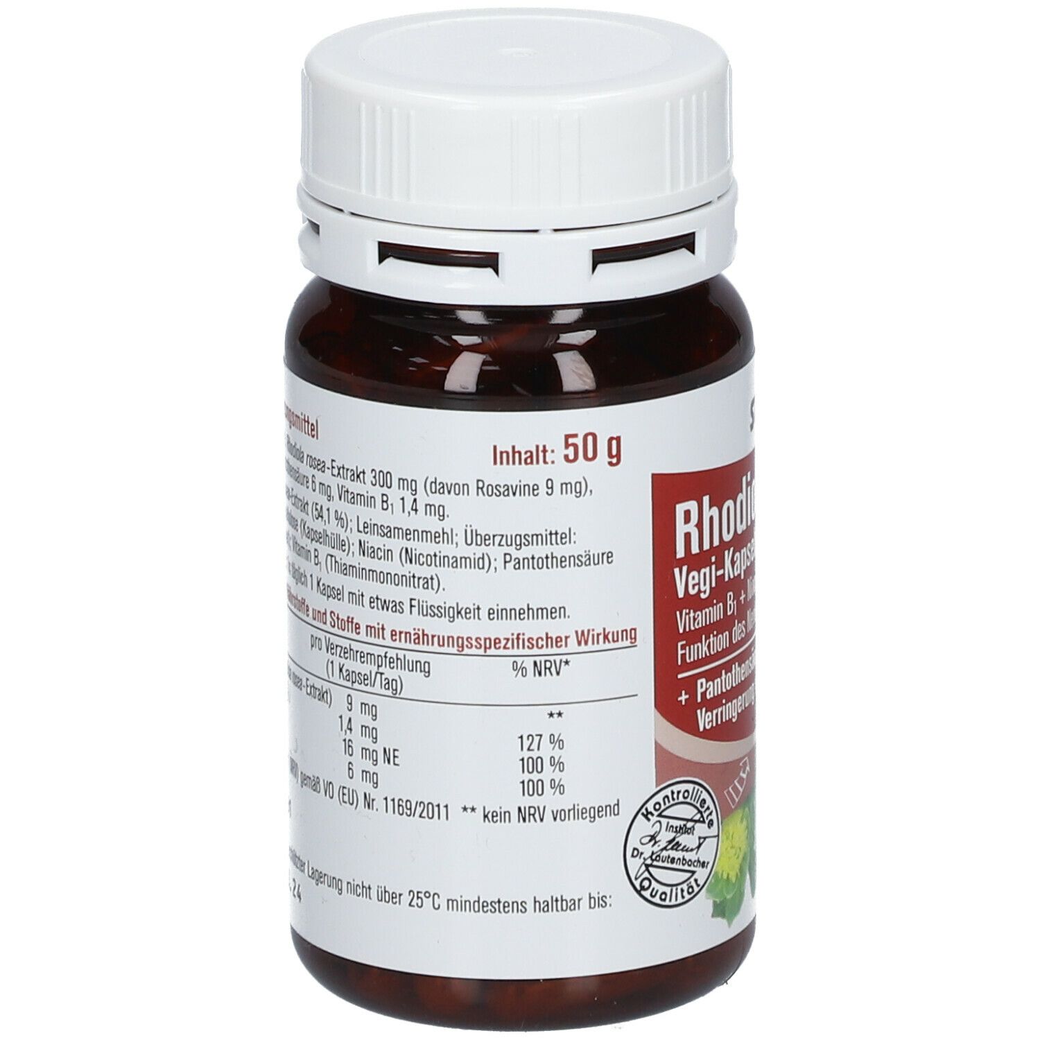 Rückseite der SoVita®-Dose. Enthält Informationen zu Inhaltsstoffen und Nährwerten. Gewicht: 50 g. Text in deutscher Sprache.