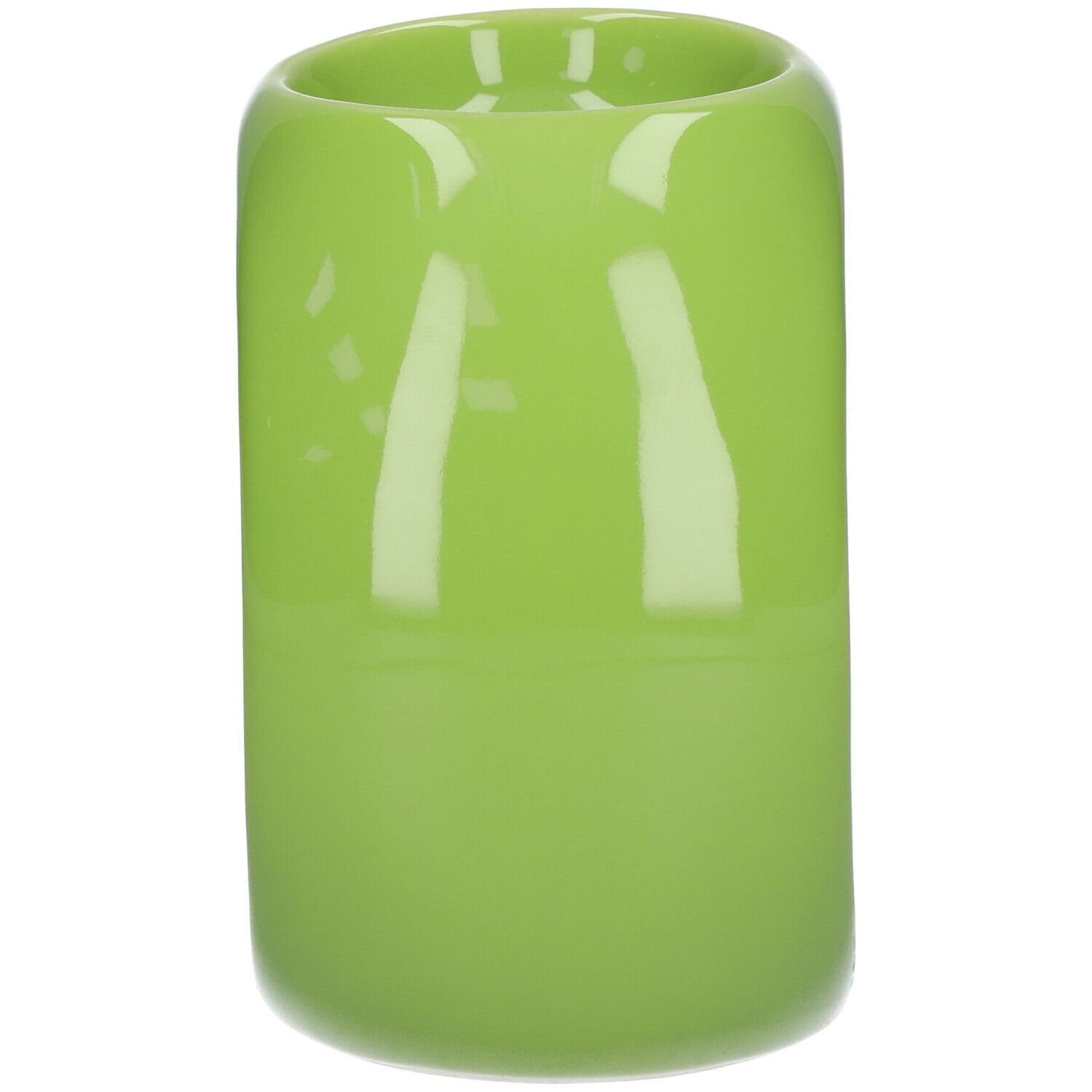 Zylindrische, grüne Aroma-Duftlampe. Glänzende Oberfläche. Keramik.