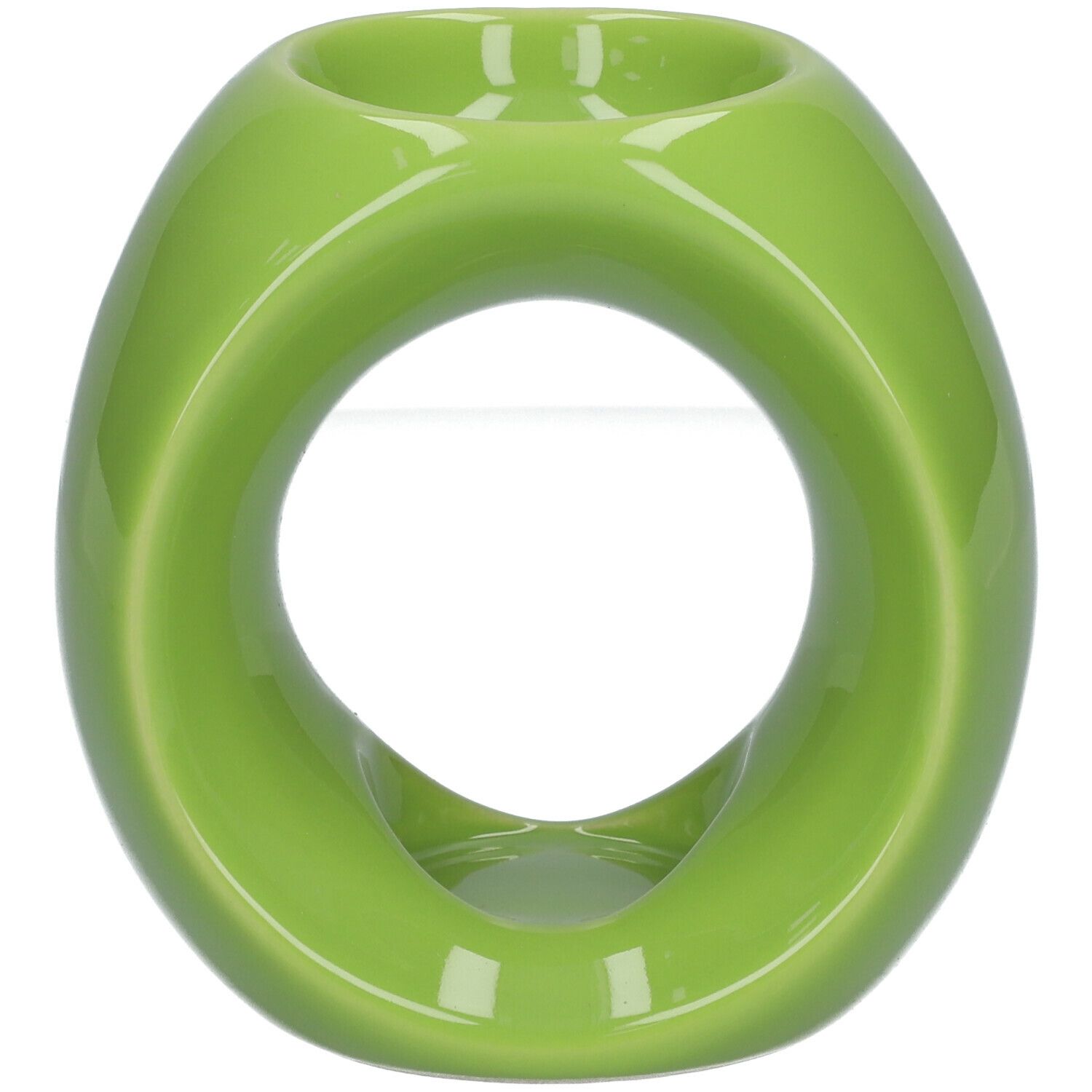 Grüne Aroma-Duftlampe, ringförmig mit Öffnung. Glänzende Oberfläche. Keramik.