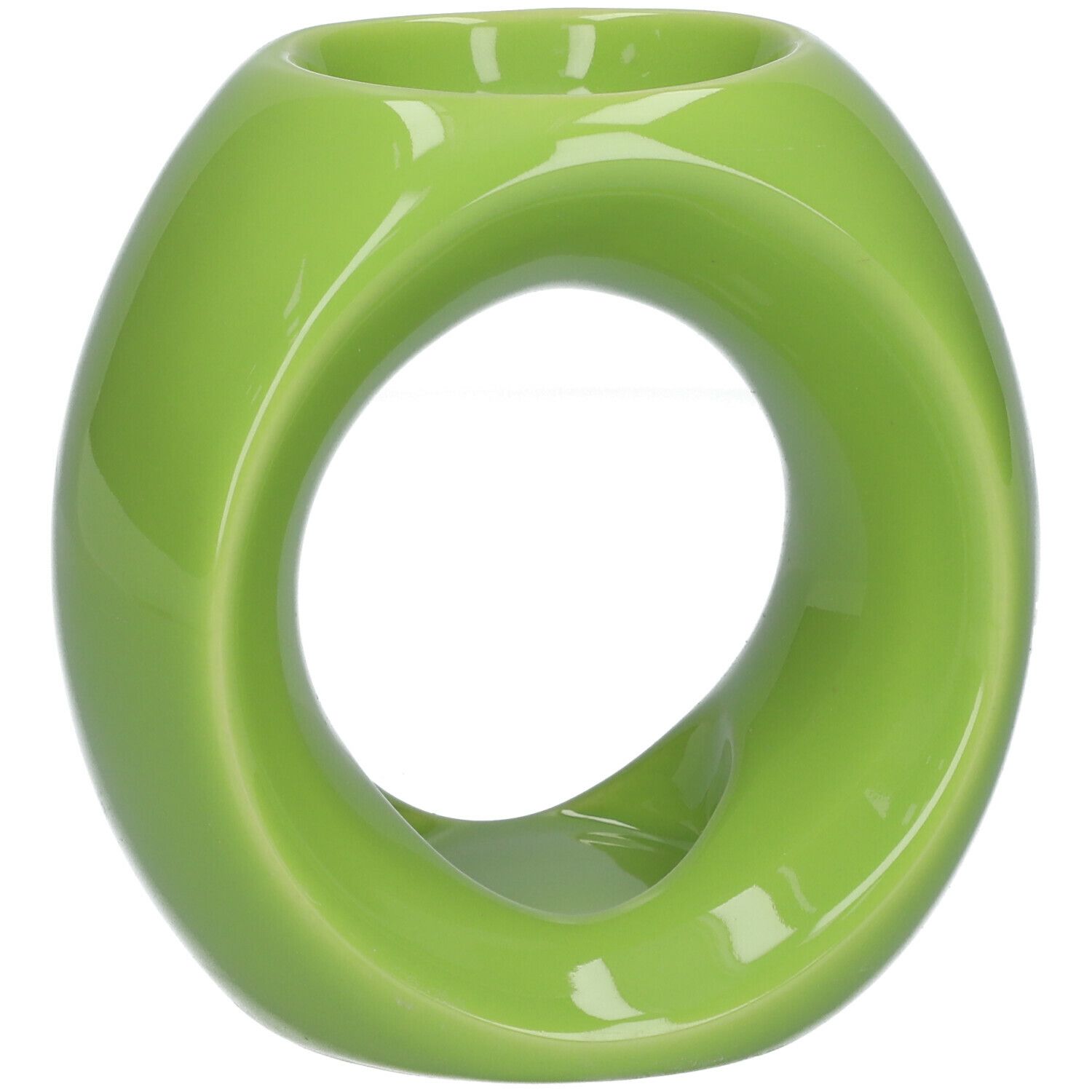 Grüne Aroma-Duftlampe, ringförmig mit Öffnung. Glänzende Oberfläche. Keramik.