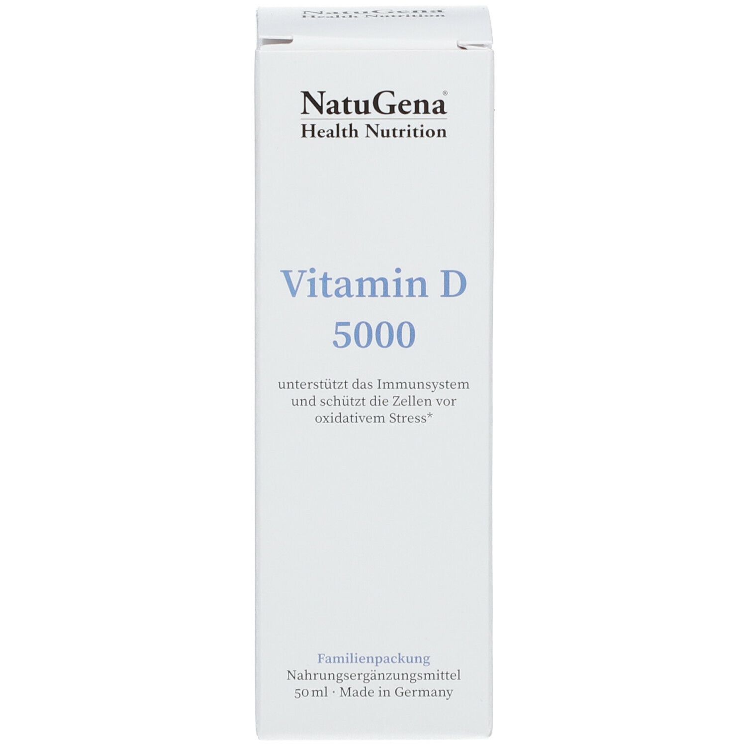 Emballage blanc avec nom et description du produit. Emballage familial. 50 ml.