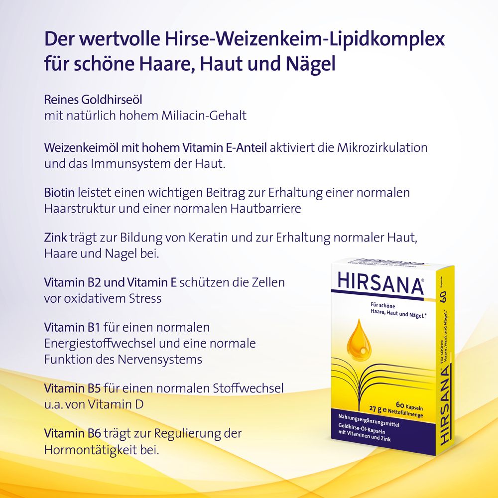 Text über den Hirse-Weizenkeim-Lipidkomplex. Für schöne Haare, Haut und Nägel. Mit HIRSANA®.