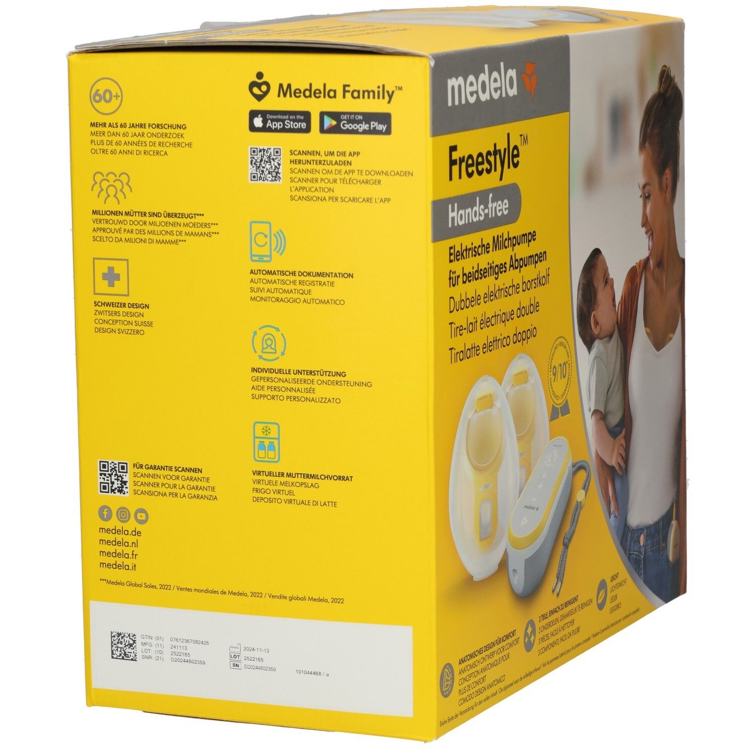 Verpackung der Medela Freestyle Hands-free elektrischen Milchpumpe für beidseitiges Abpumpen.