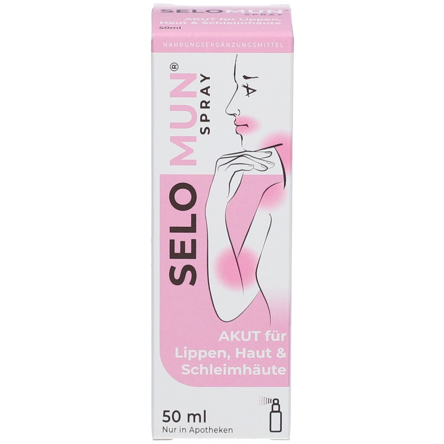 Verpackung von Selo Mun Spray. Karton mit Produktnamen und Informationen.