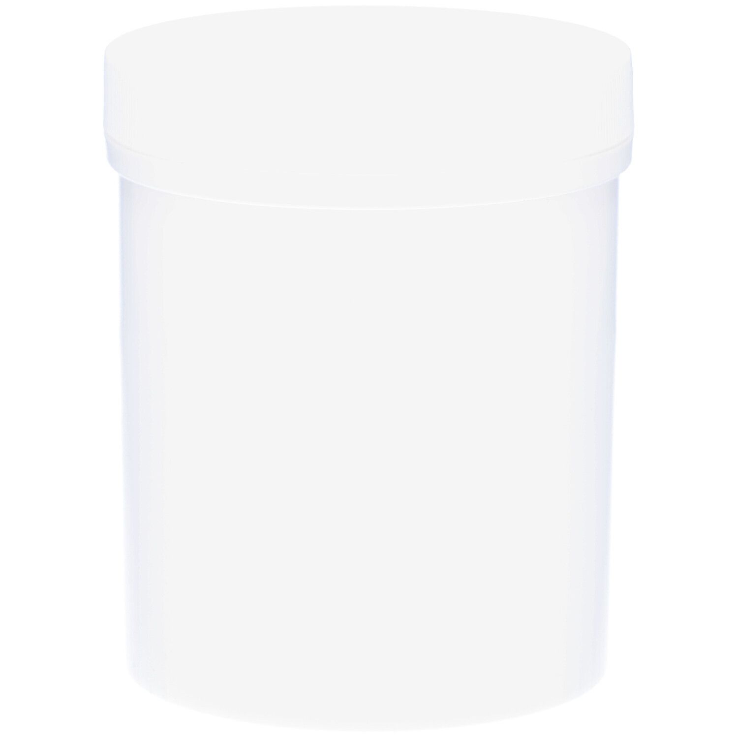 Weißer zylindrischer Behälter mit Deckel. Keine weiteren Merkmale oder Informationen sichtbar.