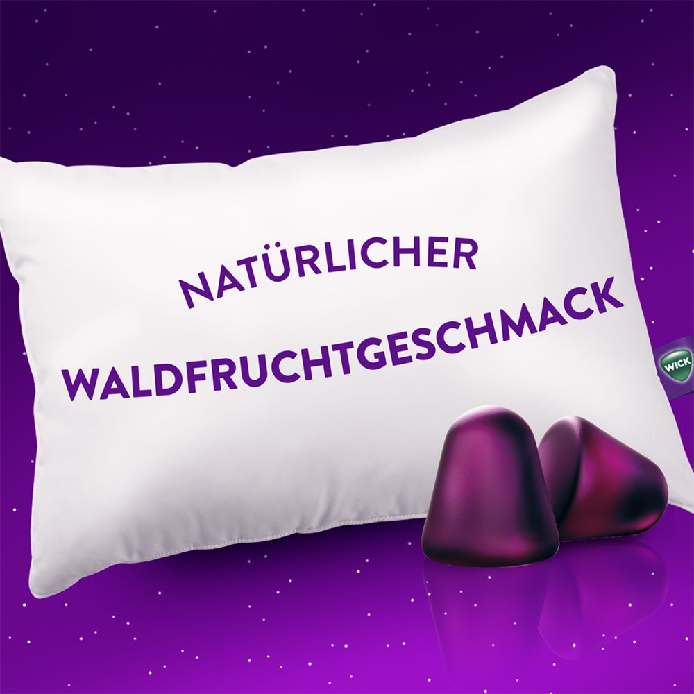 Kissen mit Text: Natürlicher Waldfruchtgeschmack. Zwei Gummis.