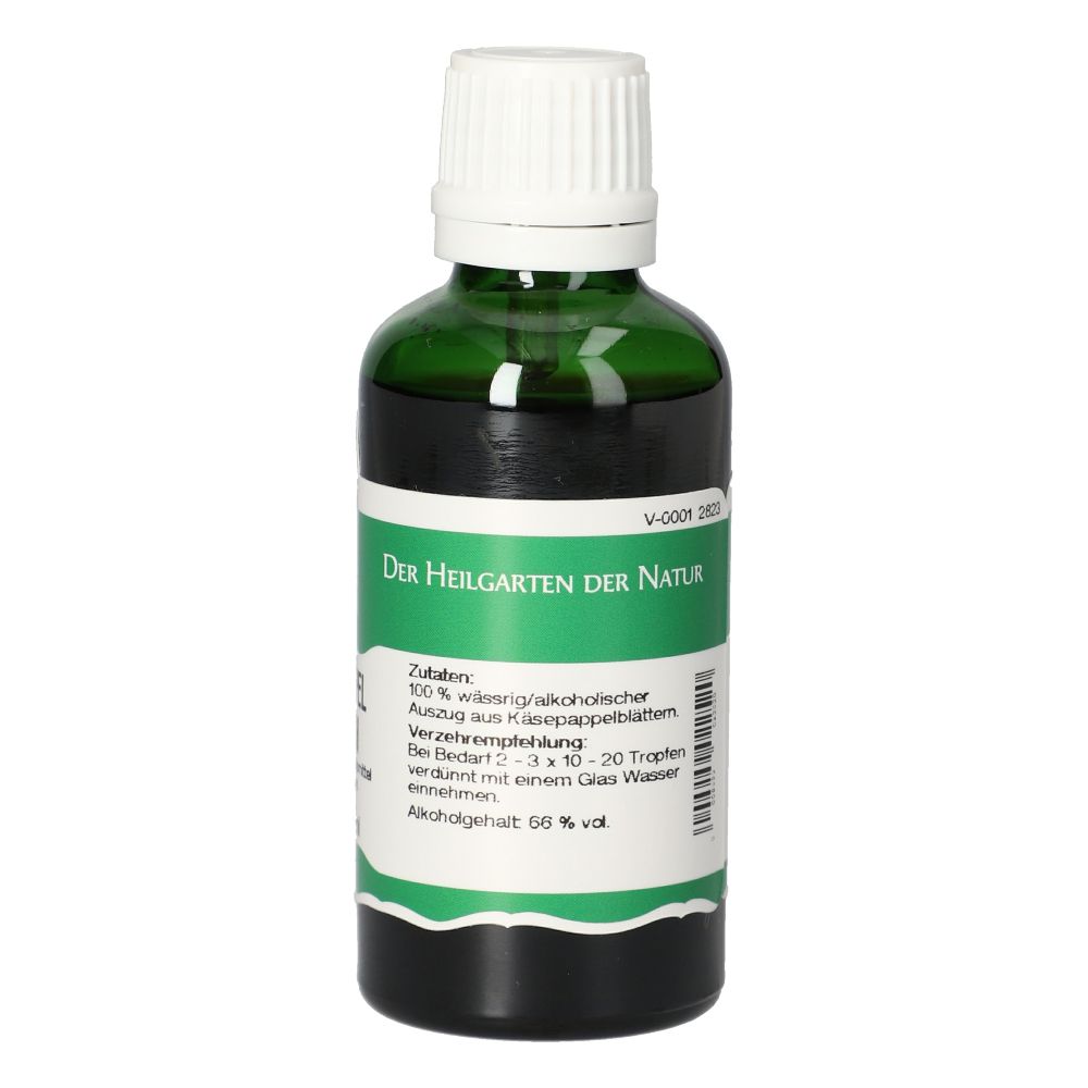 Grüne Glasflasche mit weißem Deckel. Etikett mit Produktinformationen. Tropfen. 50 ml.