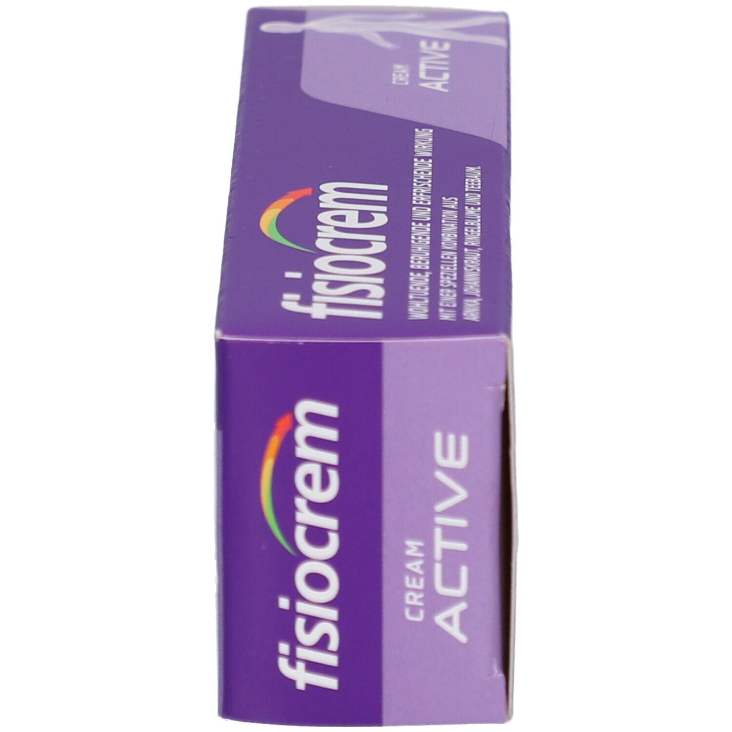 Schachtel, Seitenansicht. Aufschrift: fisiocrem, Cream Active.