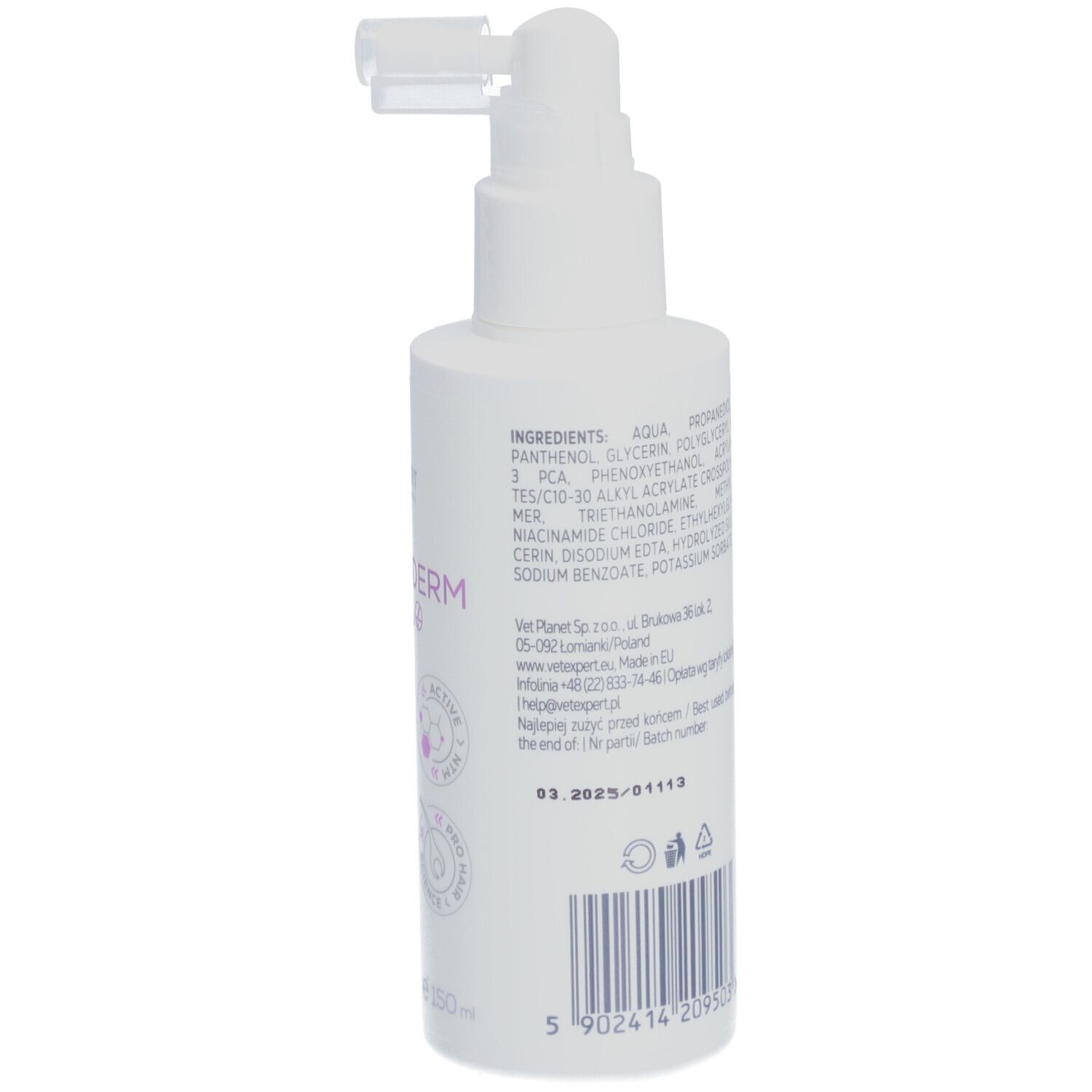 Weiße Flasche mit Sprühkopf. Aufschrift: STIMUDERM ULTRA Serum. Inhaltsstoffe und Chargennummer.