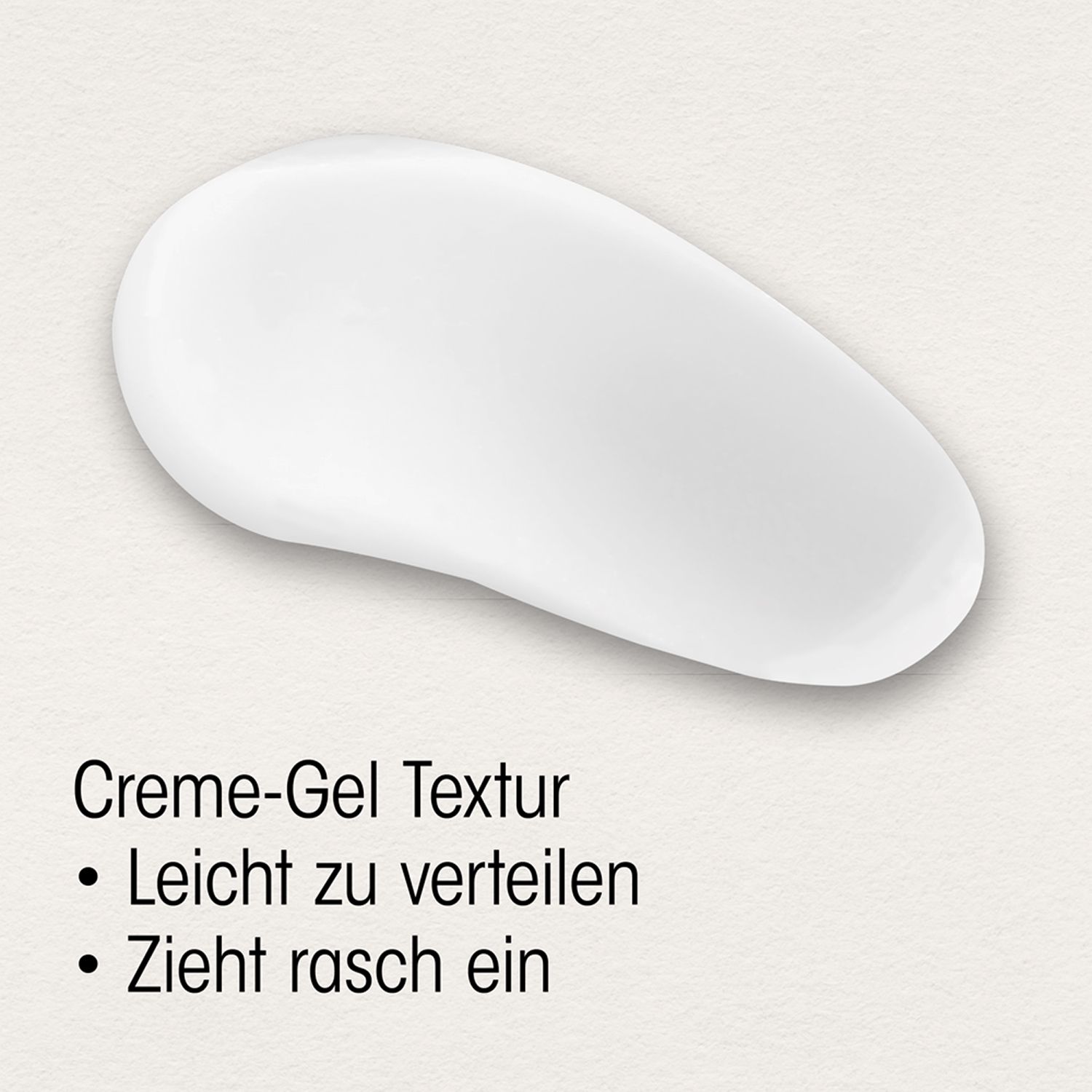 Weiße Creme-Gel Textur. Leicht zu verteilen. Zieht rasch ein.
