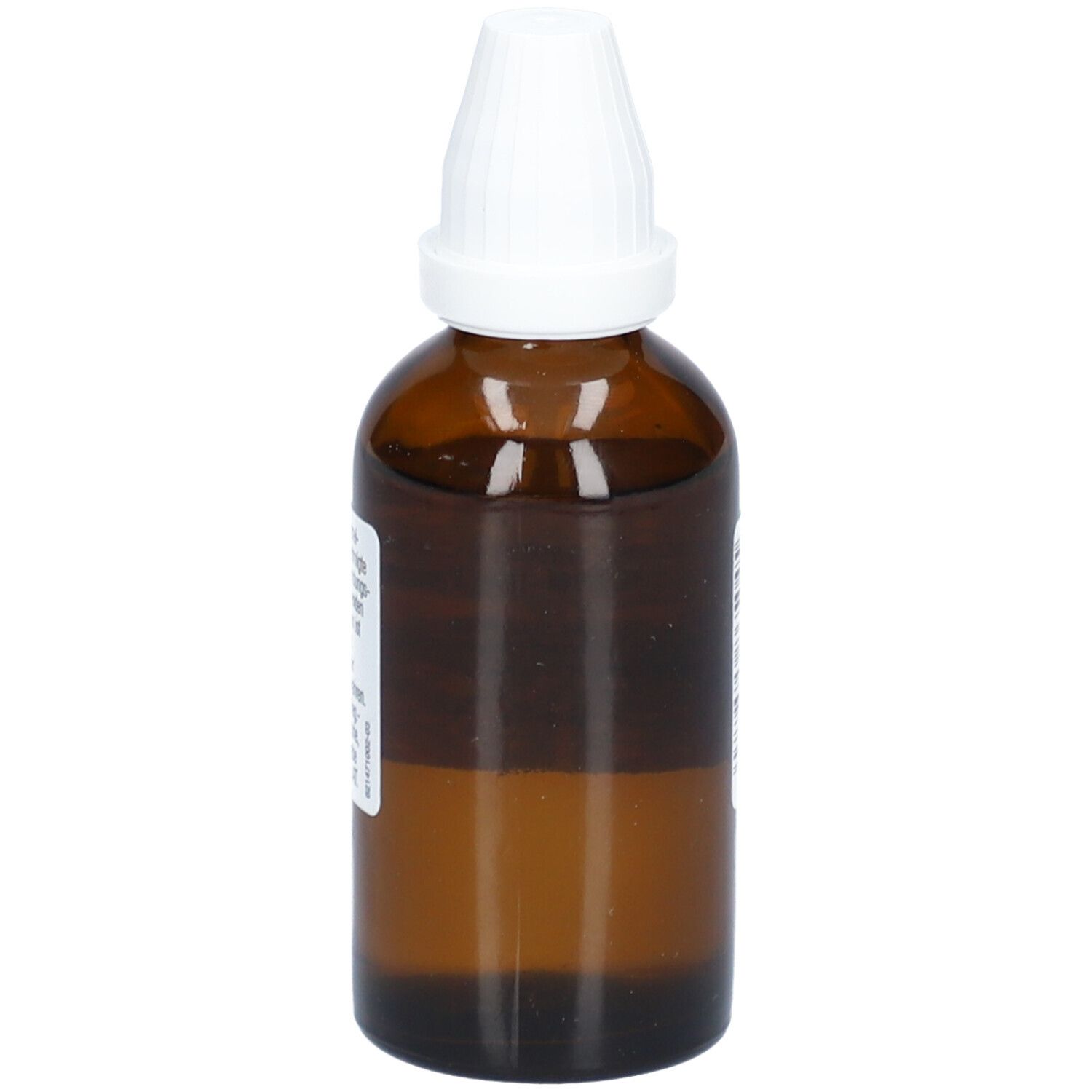 Braune Glasflasche mit weißem Verschluss. Etikett mit Produktinformationen. Marke: Dr. Peithner.