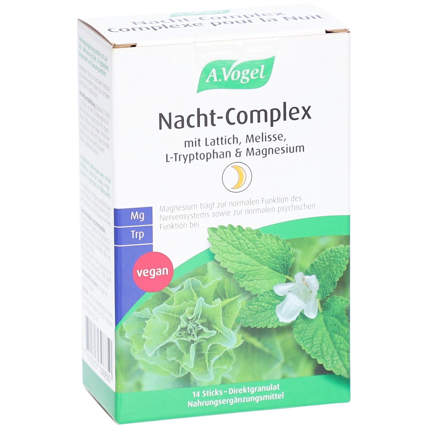 A.Vogel Nacht-Complex Schachtel. Enthält Lattich, Melisse, L-Tryptophan & Magnesium. Vegan-Siegel. 14 Sticks.