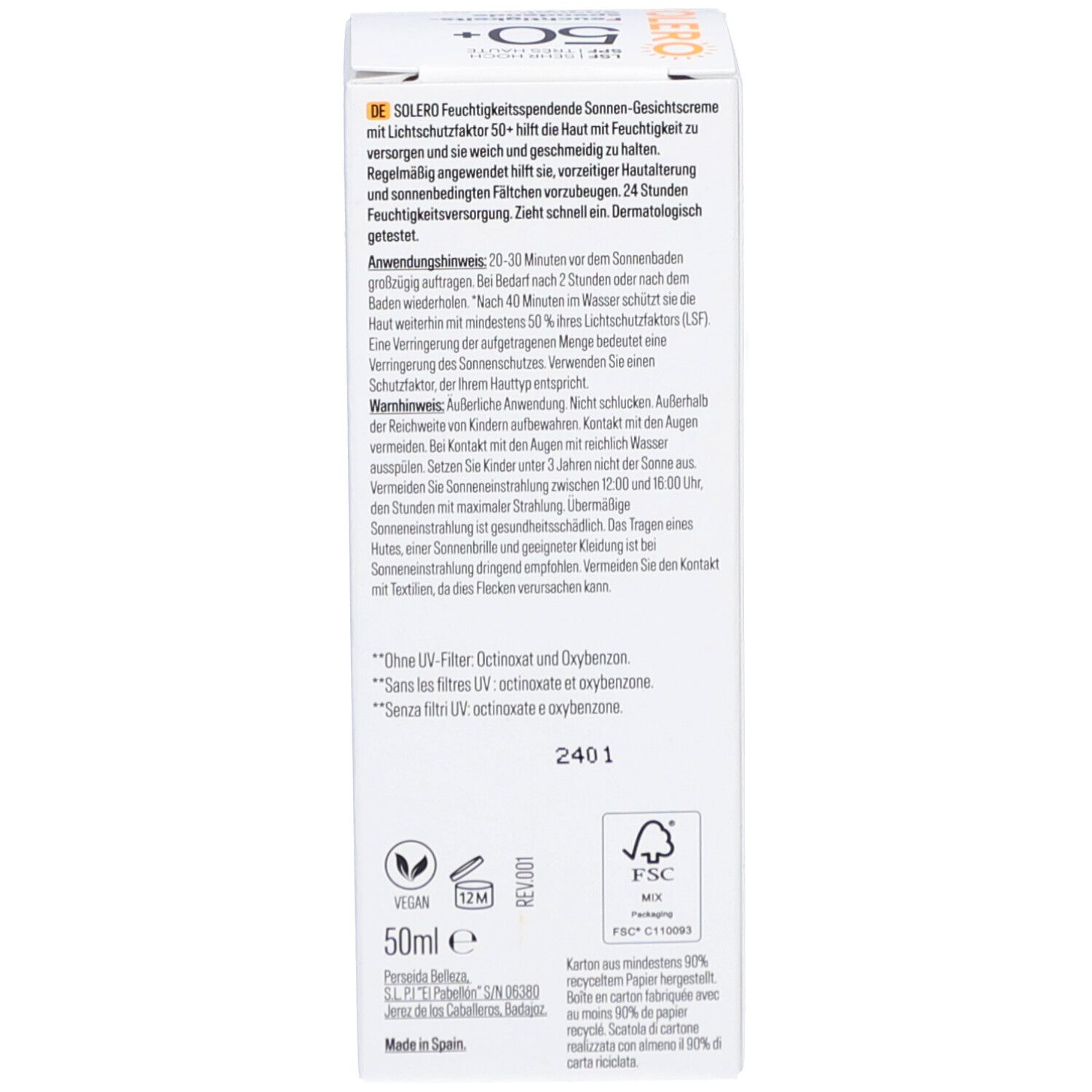 SOLERO LSF 50+ Feuchtigkeitsspendende Sonnen-Gesichtscreme