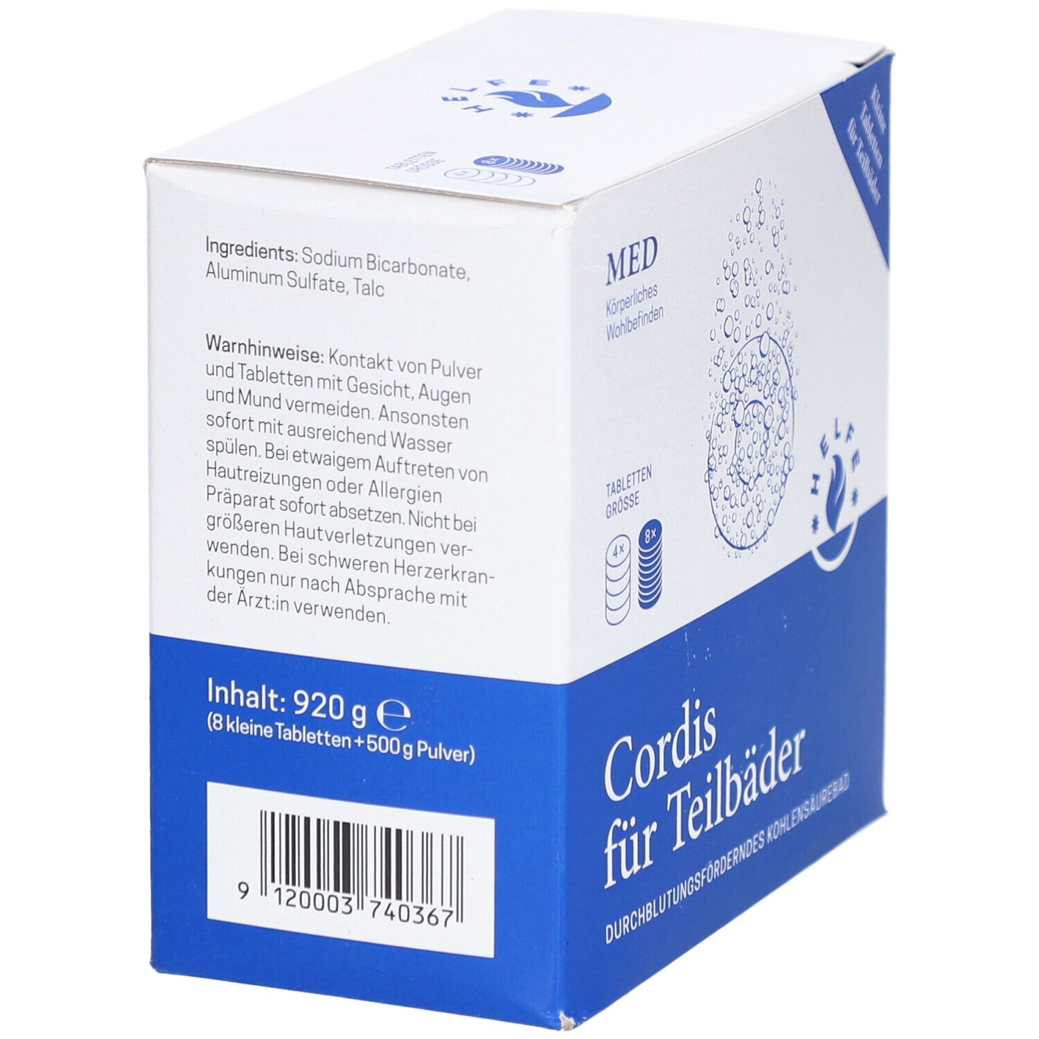 Rückseite der "Cordis für Teilbäder"-Verpackung. Enthält Inhaltsstoffe und Warnhinweise. Text in Deutsch.