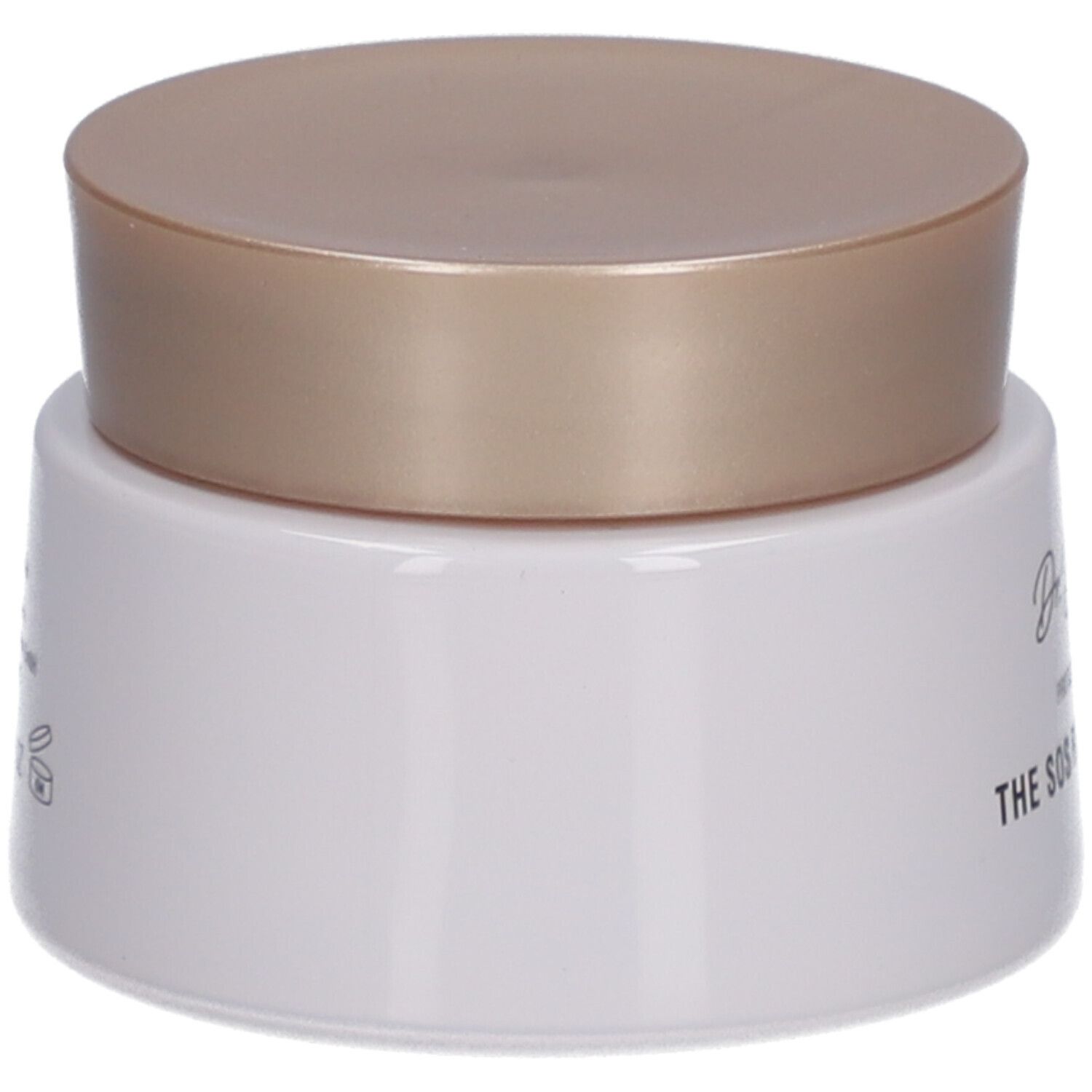Creme-Dose, weiß mit goldfarbenem Deckel. Aufschrift: Dr. Bouhon, THE SOS RESCUE CREAM.