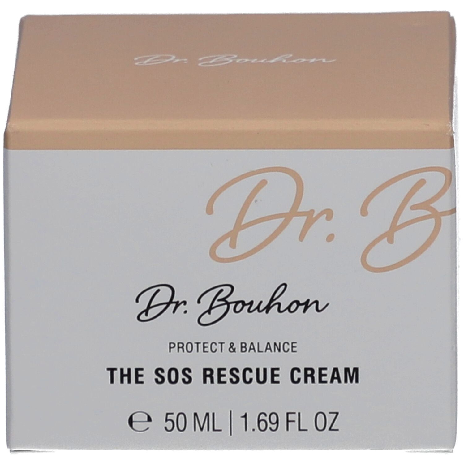 Verpackung mit Aufschrift: Dr. Bouhon, THE SOS RESCUE CREAM, 50 ml.