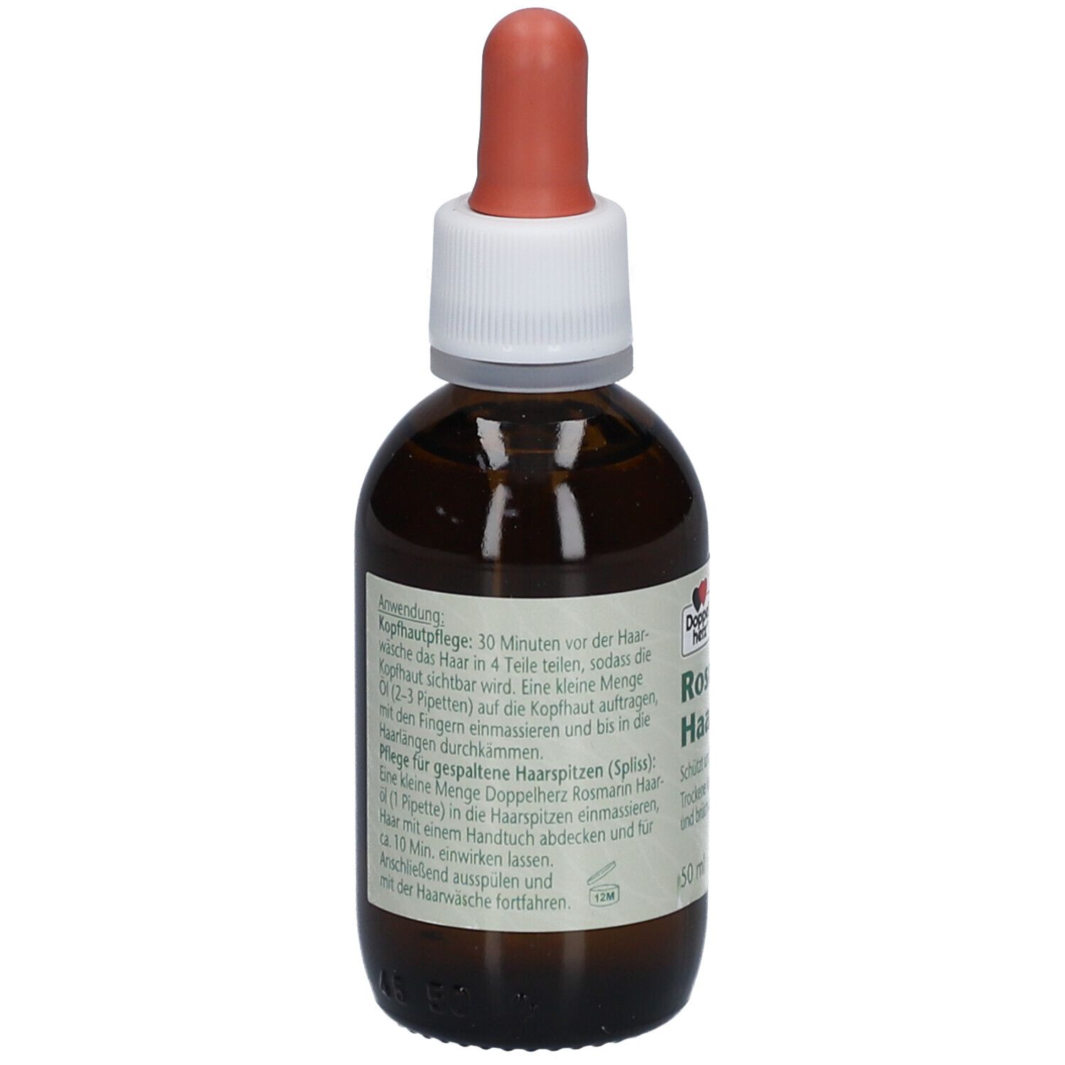 Braune Glasflasche mit Pipette. Etikett mit Produktname und Logo. Vegan-Siegel. Text über Anwendung.