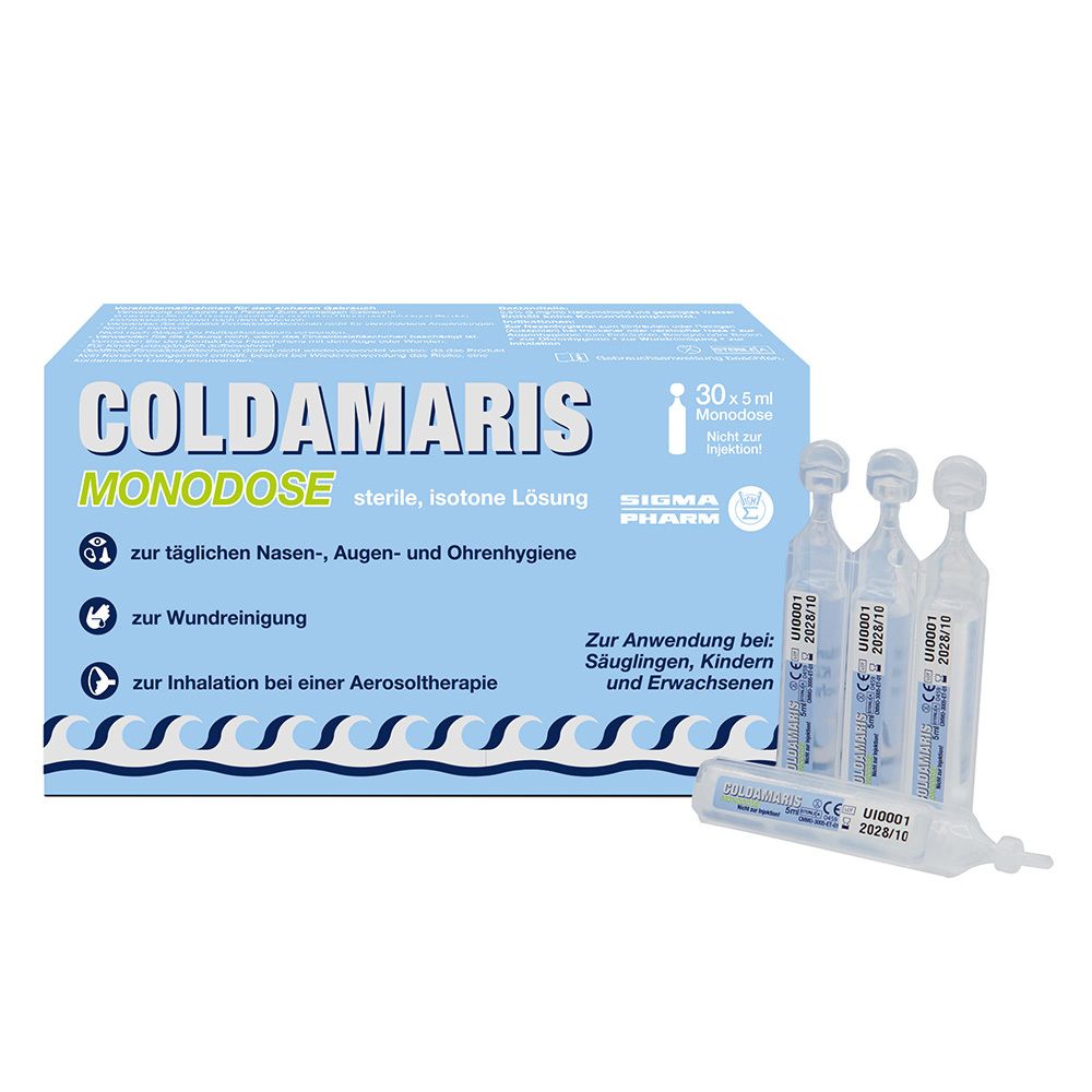 COLDAMARIS MONODOSE Schachtel mit 30x5ml steriler Kochsalzlösung für Nase, Augen, Ohren, Wunden und Inhalation.