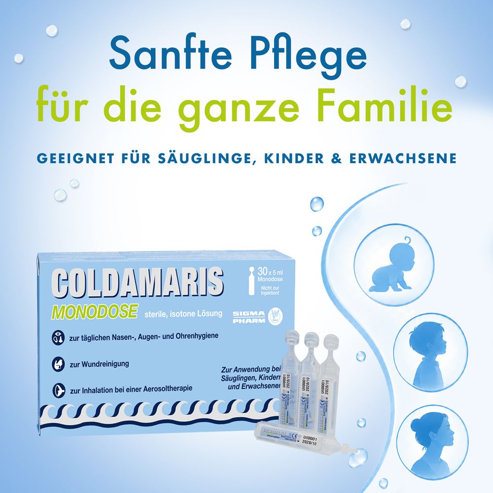 COLDAMARIS MONODOSE: Sanfte Pflege für die ganze Familie, geeignet für Säuglinge, Kinder und Erwachsene.