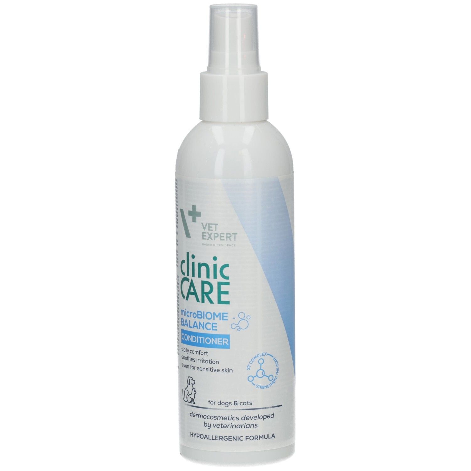 Vet Expert Clinic Care MicroBiome Balance Conditioner Sprühflasche, Rückseite.