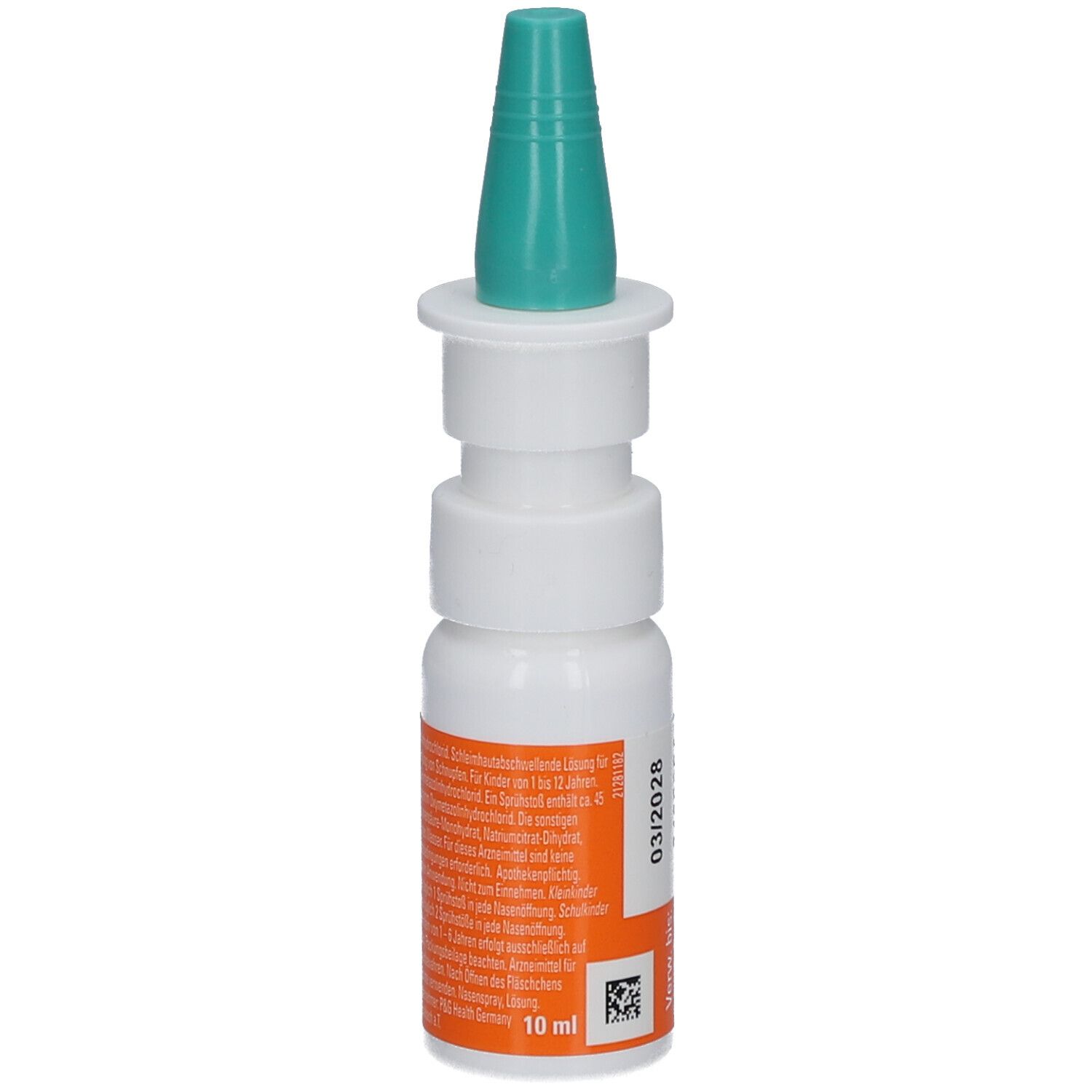Nasenspray mit grünem Sprühkopf. Aufschrift: WICK Nasivin Kinder sanft 0,025% ohne Konservierungsstoffe. 10 ml.