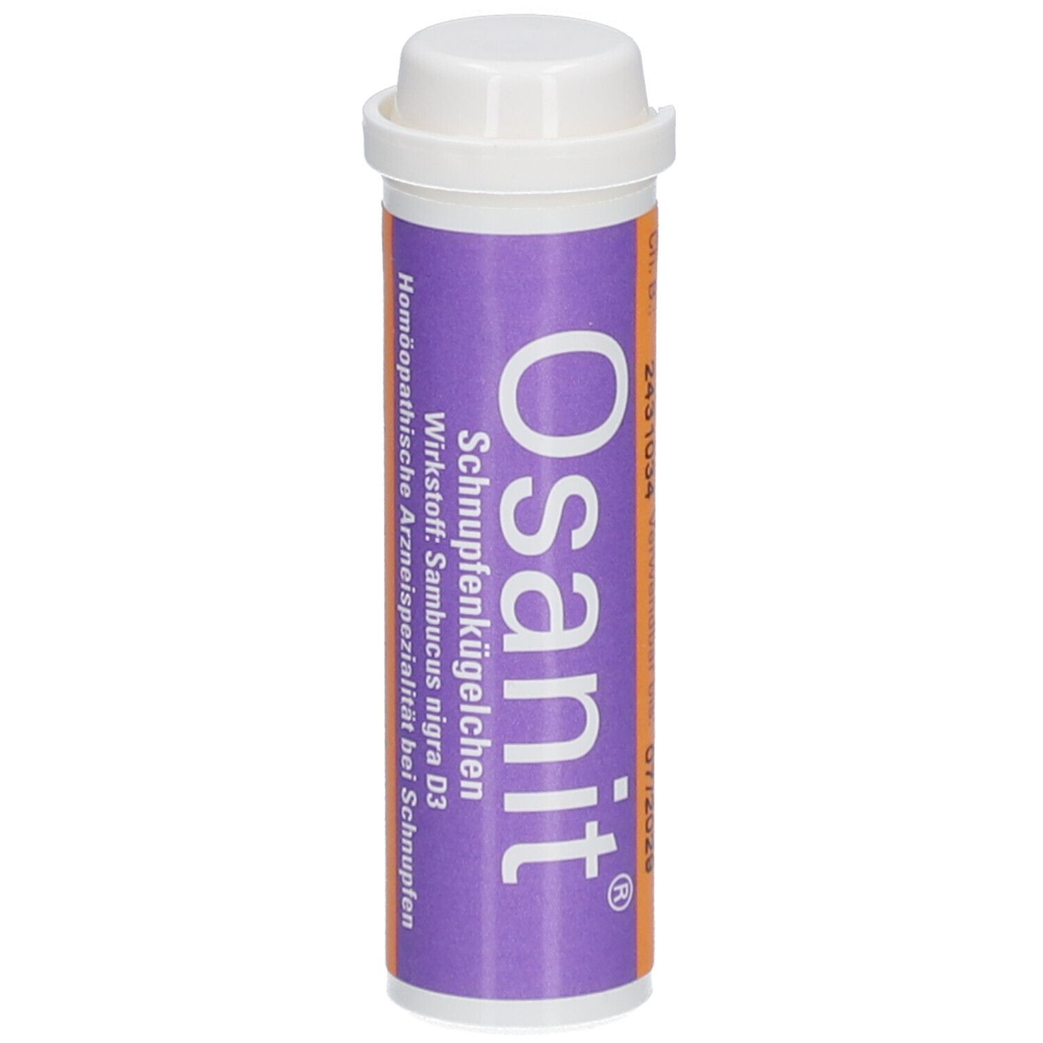 Tube mit Osanit-Aufschrift. Lila-weiße Farbgebung. Text in Deutsch. Deckel weiß.