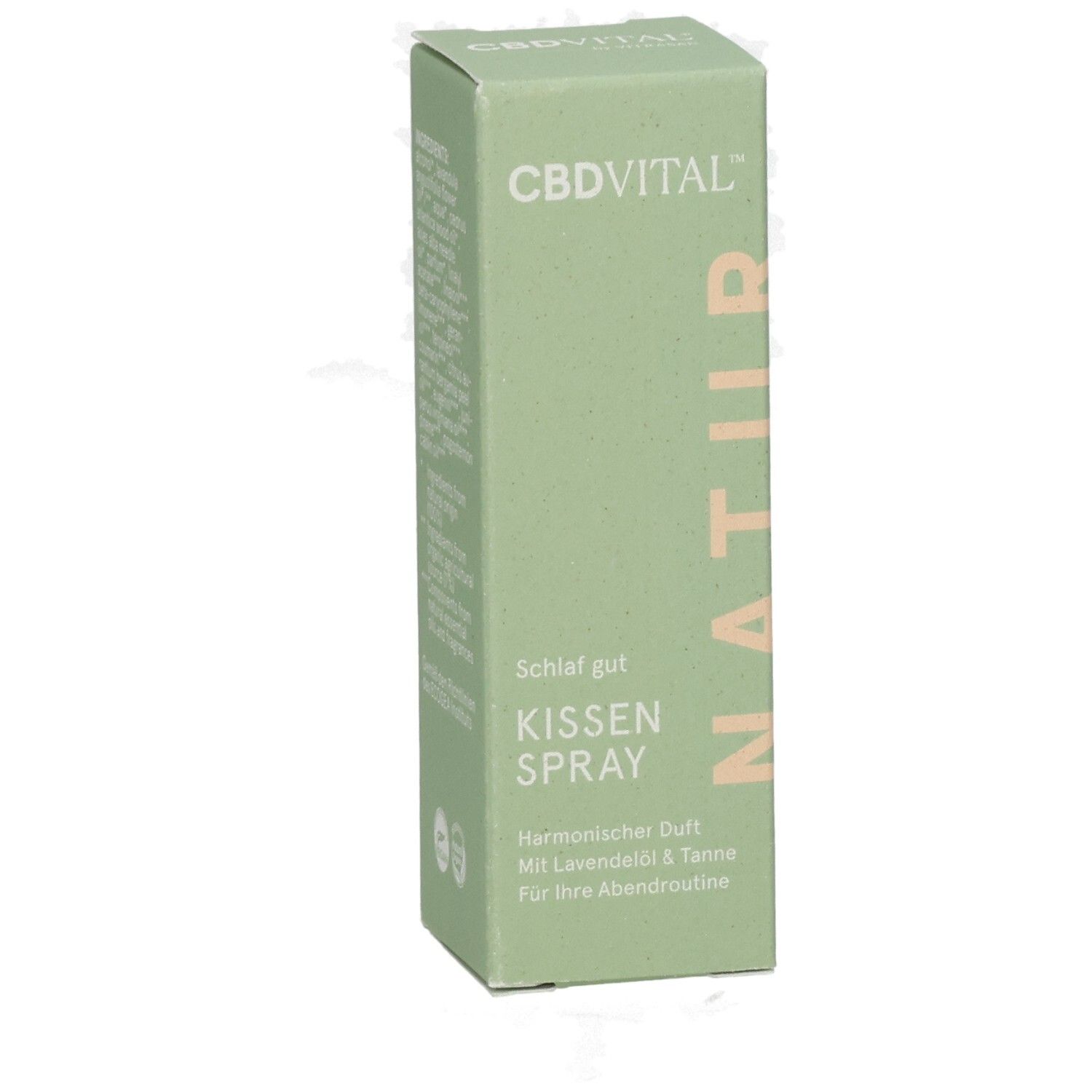 CBDVITAL Kissenspray Schlaf gut, Vorderseite mit Produktnamen und Duftprofil.