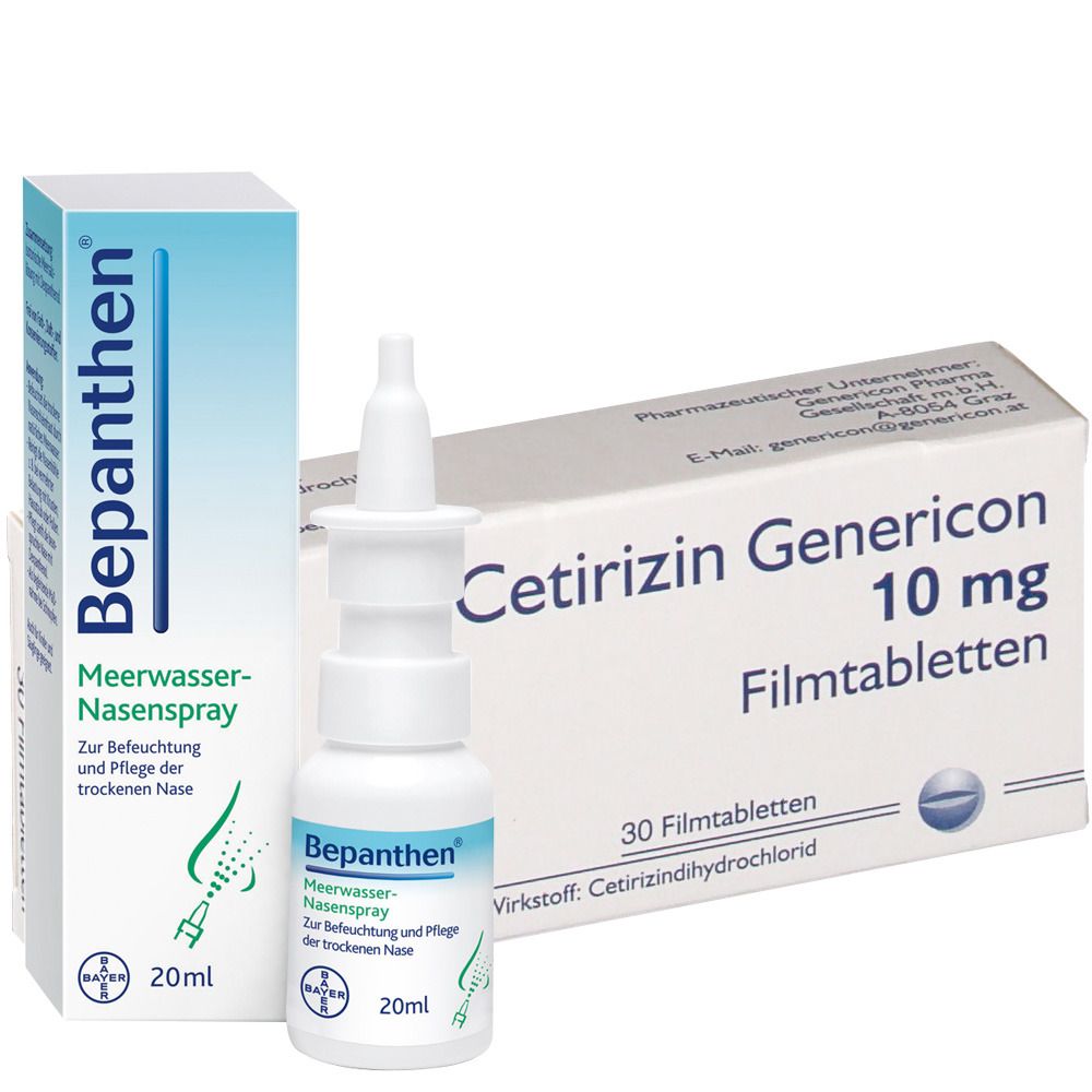 Allergie-Set Cetirizin Genericon 10 mg + Bepanthen® Meerwasser Nasenspray
