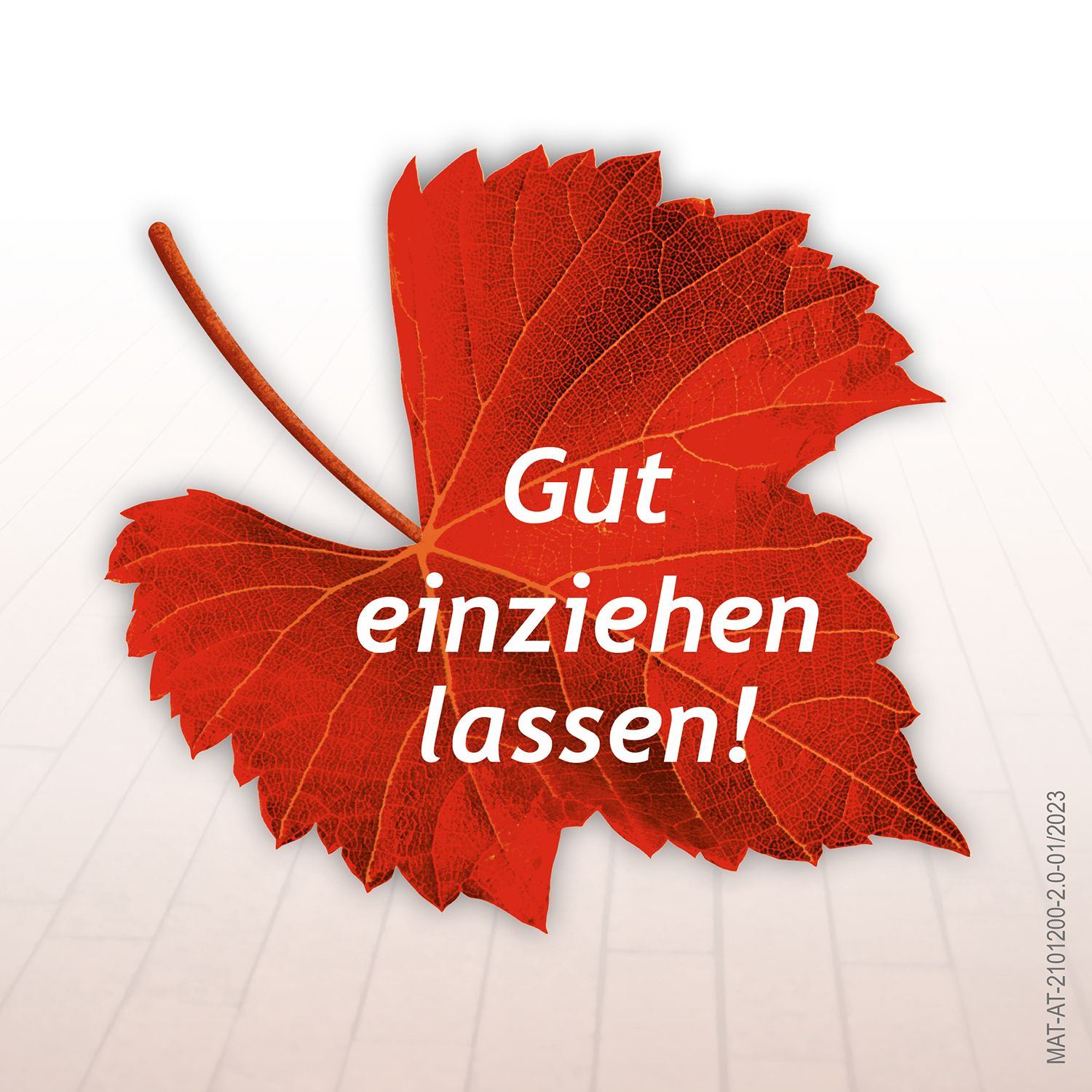 Rotes Weinblatt. Text: Gut einziehen lassen!