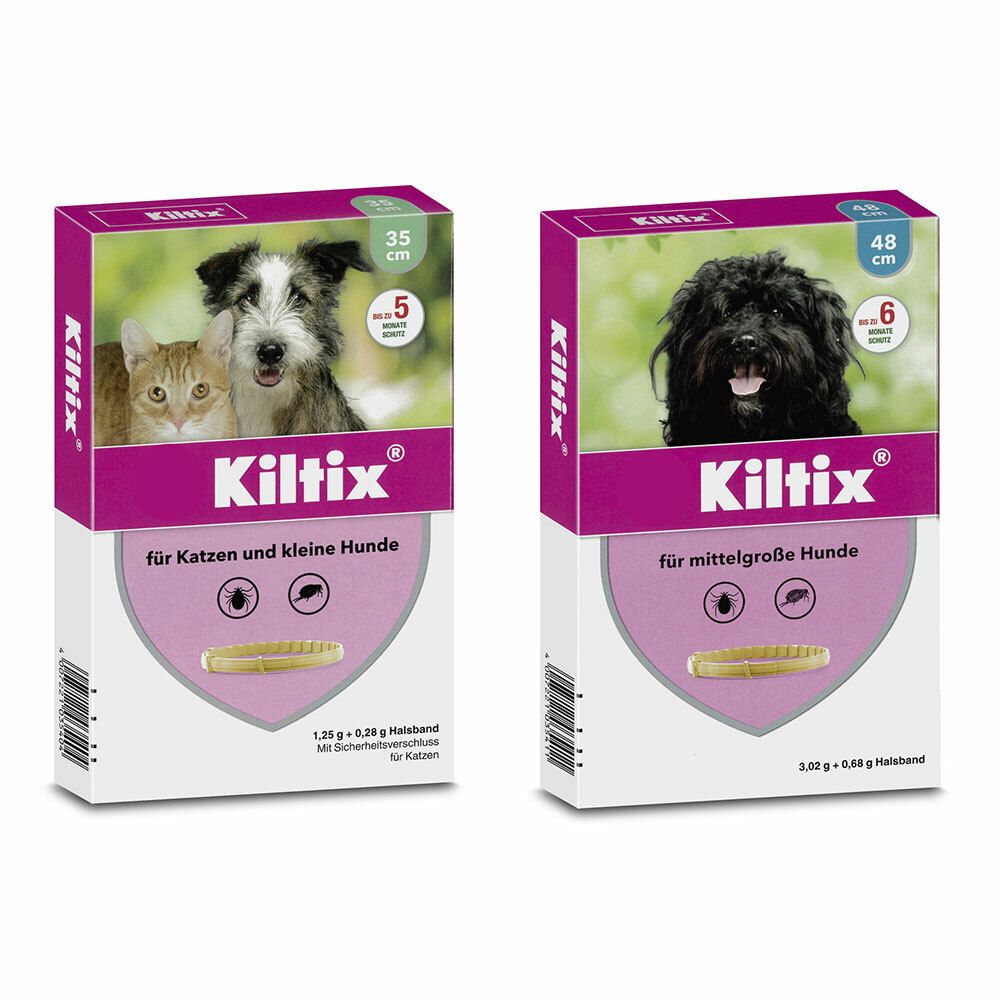 Kiltix® Halsband für Katzen und kleine Hunde + Halsband für mittelgroße Hunde