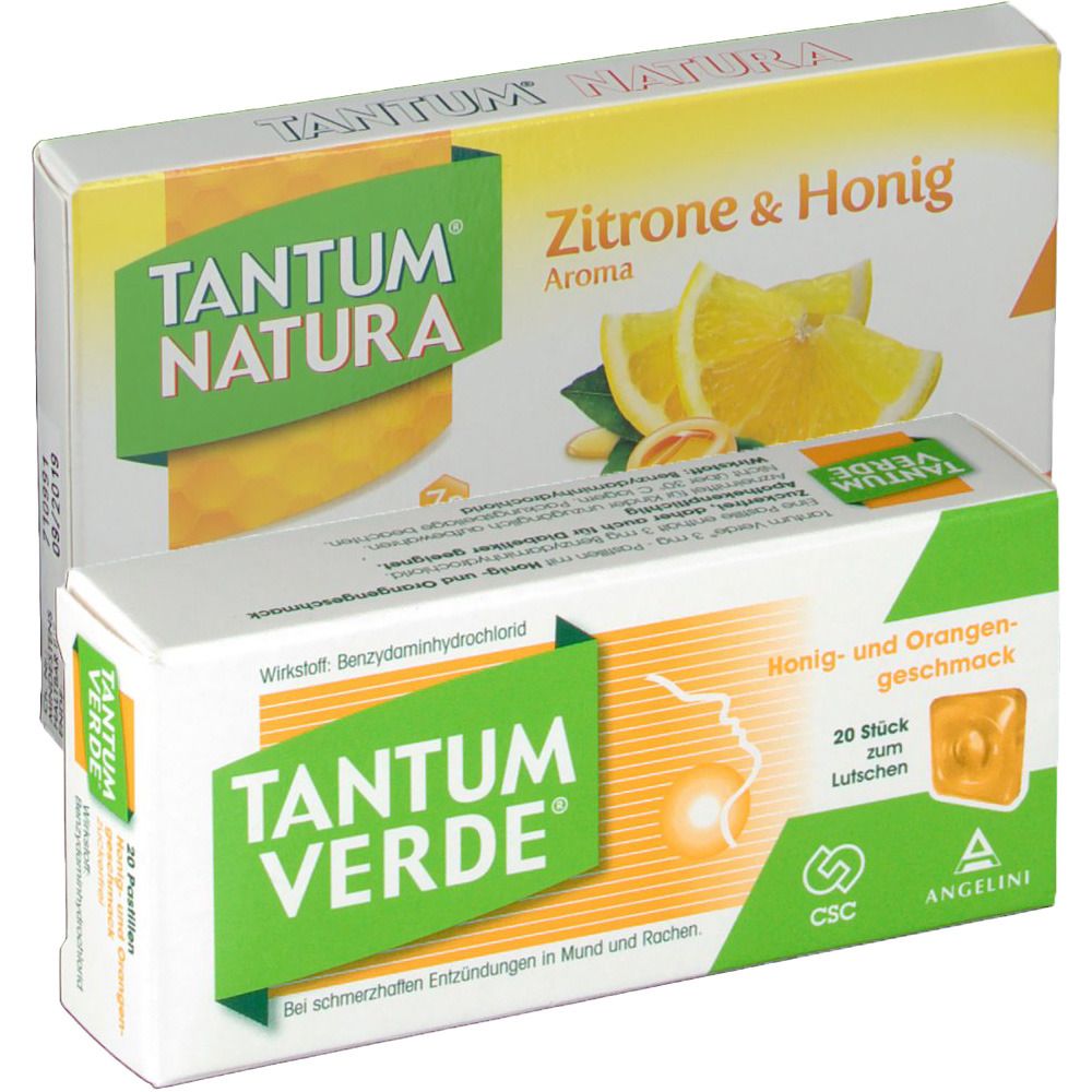 TANTUM® NATURA Zitrone & Honig + TANTUM VERDE® mit Honig und Orangengeschmack