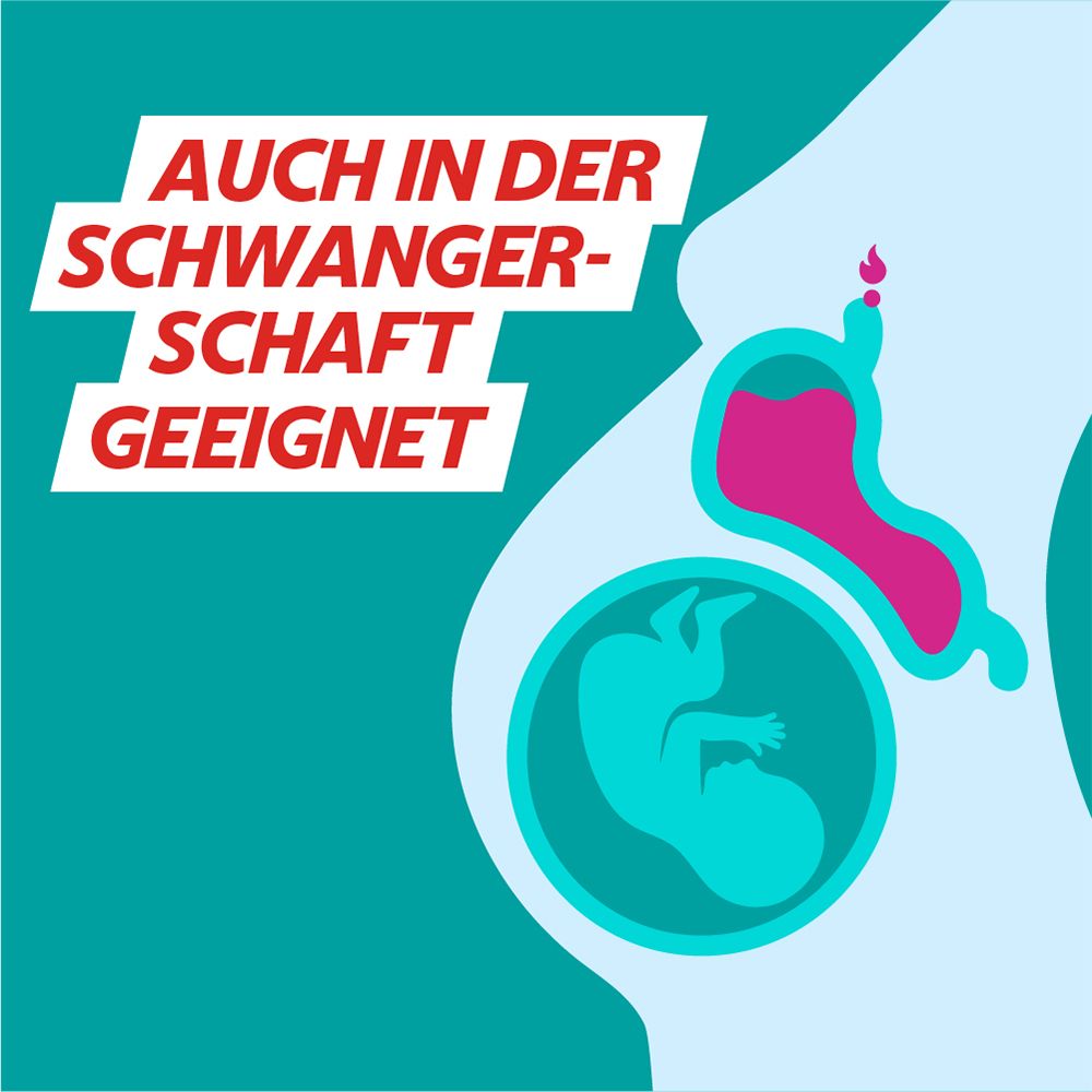 Illustration einer schwangeren Frau. Text: Auch in der Schwangerschaft geeignet.