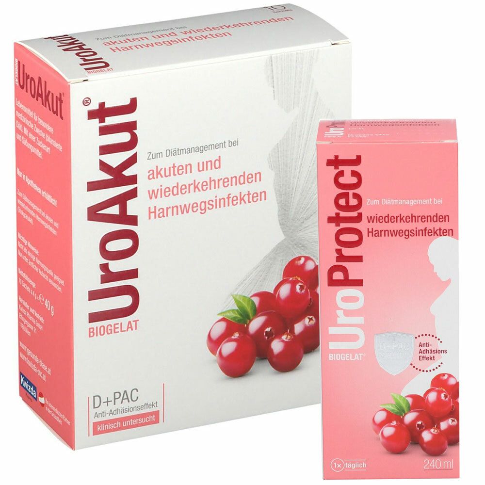 BIOGELAT® UroProtect D-Mannose und Cranberry + BIOGELAT UroAkut® D-Mannose Cranberry