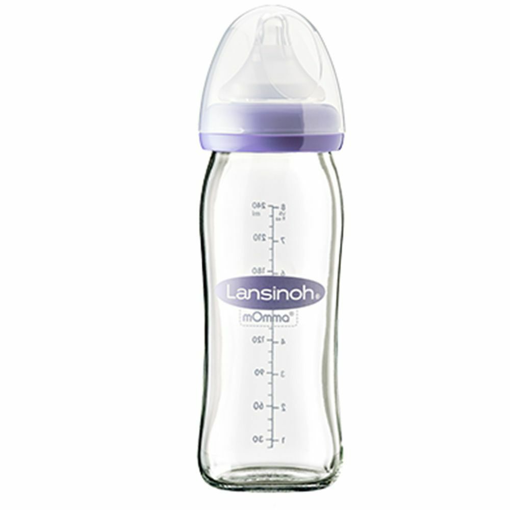 Lansinoh mOmma Glas Babyflasche 240ml mit Natural Wave Silikonsauger M