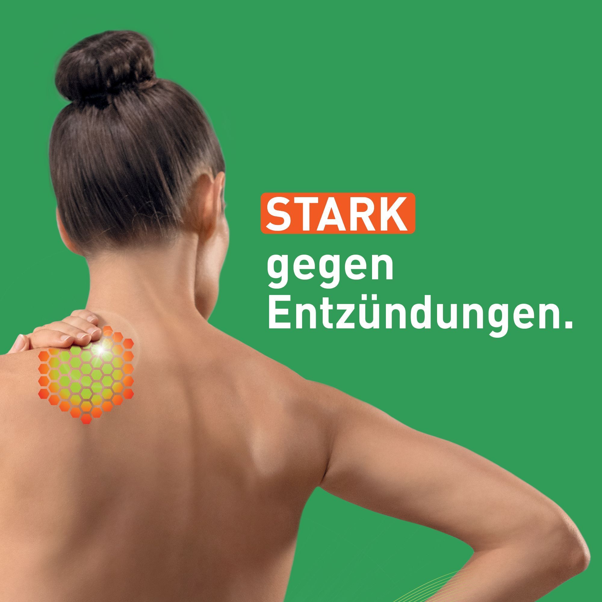 Rücken einer Frau mit Illustration. Text: STARK gegen Entzündungen.