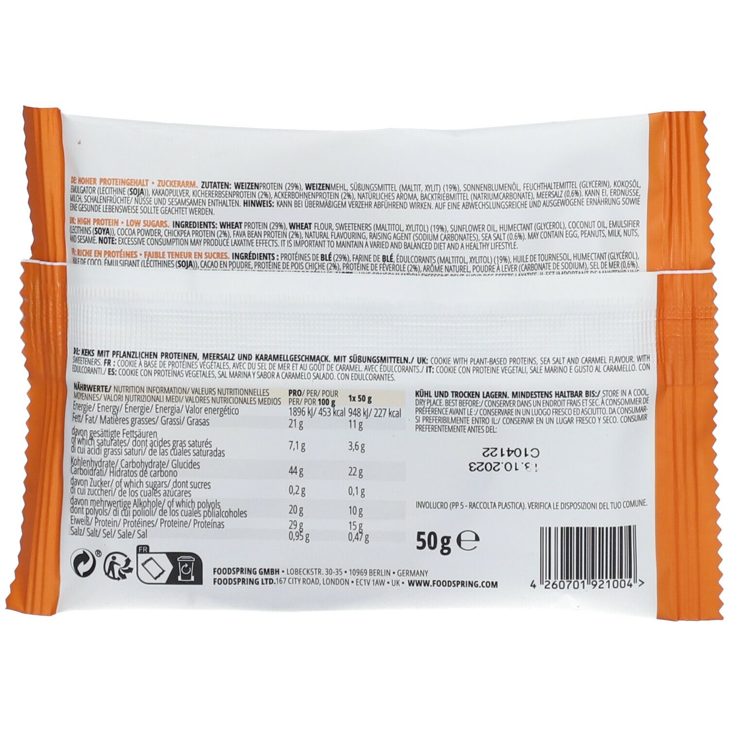 foodspring® Vegan Protein Cookie Salted Caramel 50 g shopapotheke.at