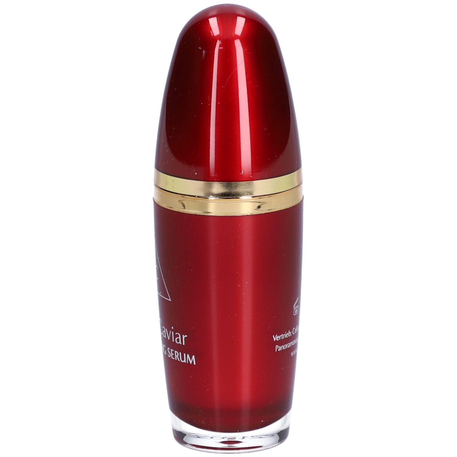 Rote Flasche mit goldfarbenem Ring. Aufschrift: Best of Caviar SKIN BOOSTING SERUM. Logo: Dreieck mit BoC.
