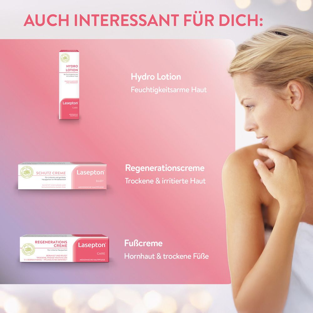 Lasepton Produkte: Hydro Lotion, Schutz Creme, Regenerationscreme, Fußcreme.