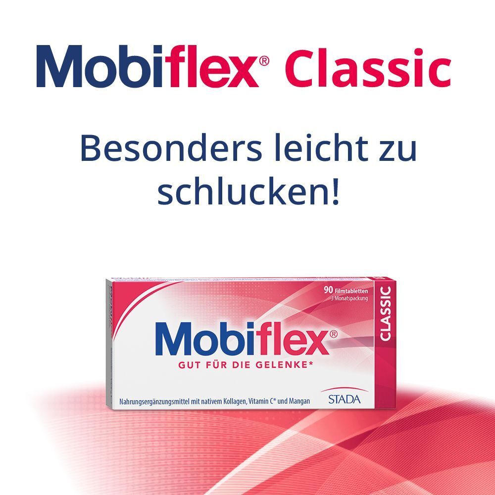 Mobiflex Classic Packung: Nur 1 kleine Filmtablette täglich für die Gelenke.