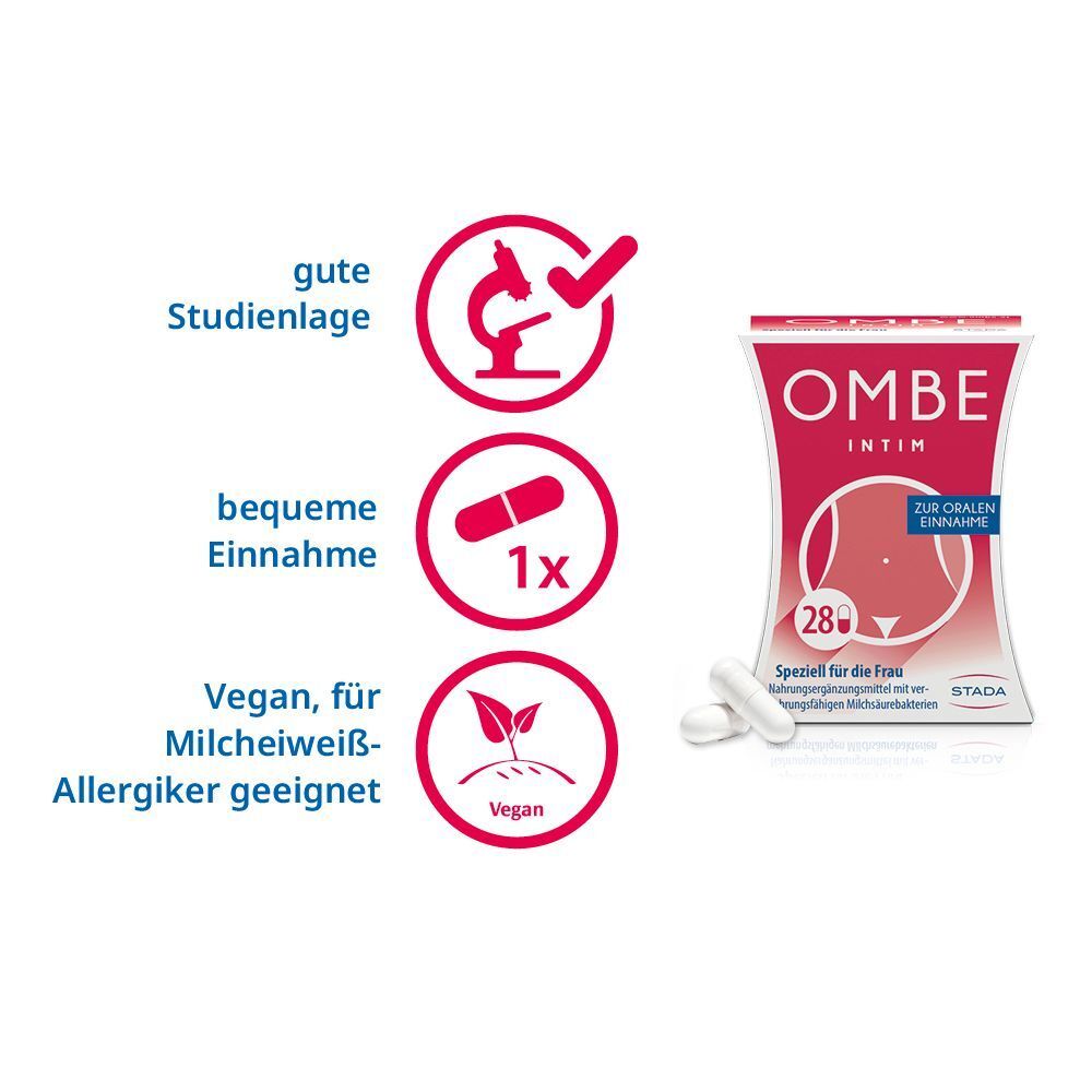 OMBE Intim Kapseln und Informationen. Vegan, für Milcheiweiß-Allergiker geeignet. 28 Kapseln.