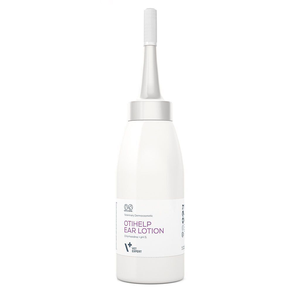 Flasche mit Ohrenlotion und Applikator.