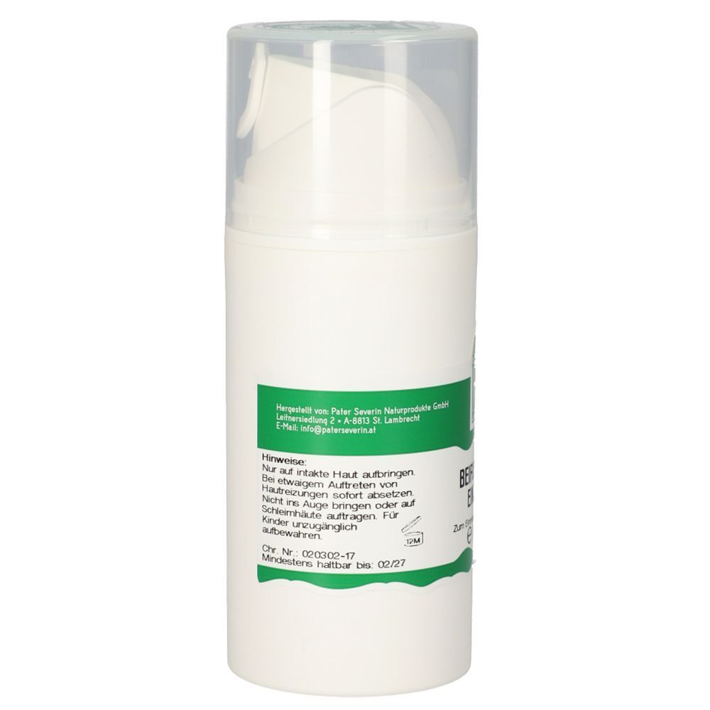 Weiße Spenderflasche mit Beifuß Salbe Einjährig, 90g. Rückseite mit Anwendungshinweisen und Chargennummer.
