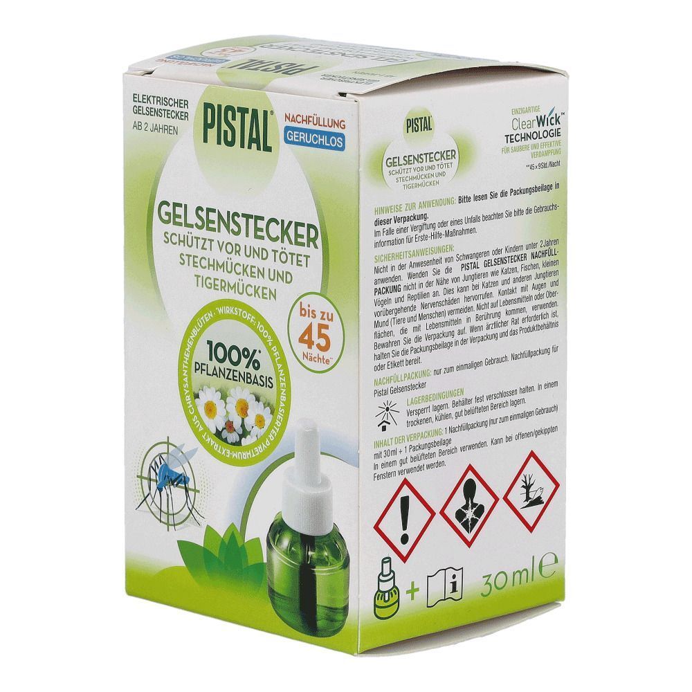 Pistal Gelsenstecker Nachfüllung, geruchlos, 30ml, 100% pflanzliche Basis, schützt bis zu 45 Nächte.