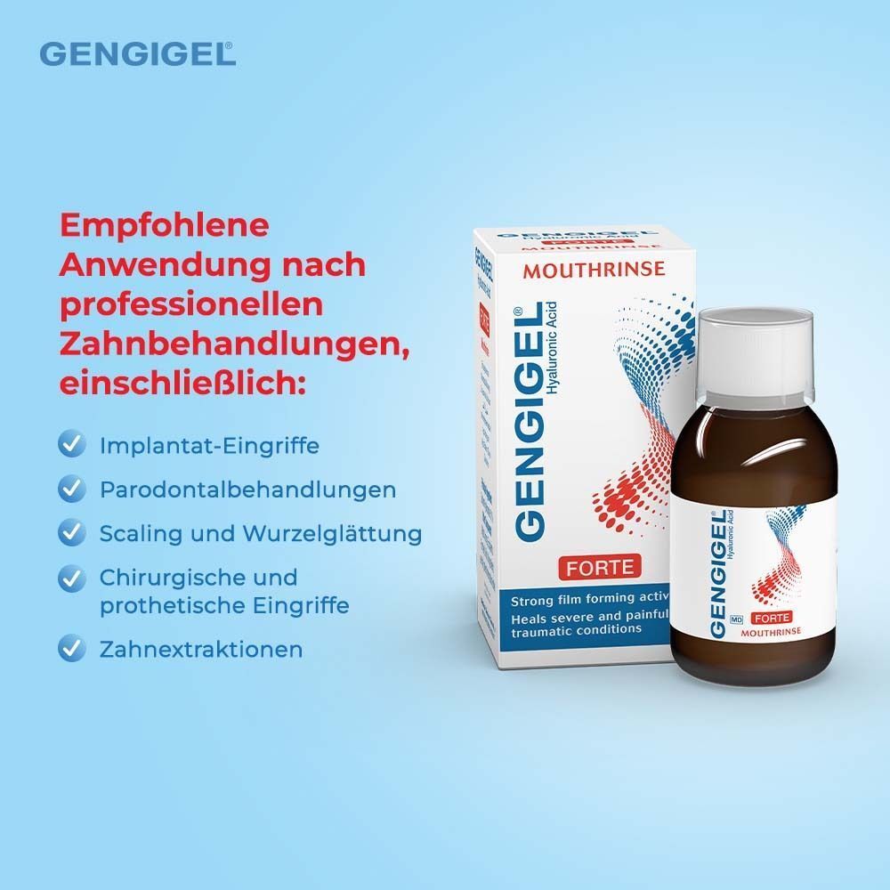 Gengigel® Mundspülung Forte: Empfohlene Anwendung nach zahnärztlichen Behandlungen.