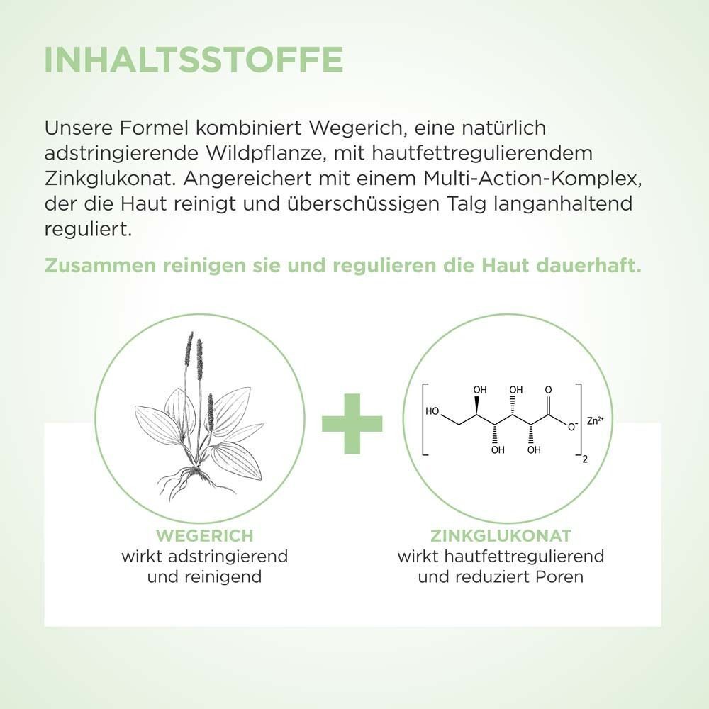 Inhaltsstoffe: Wegenerich und Zinkgluconat für die Hautpflege.