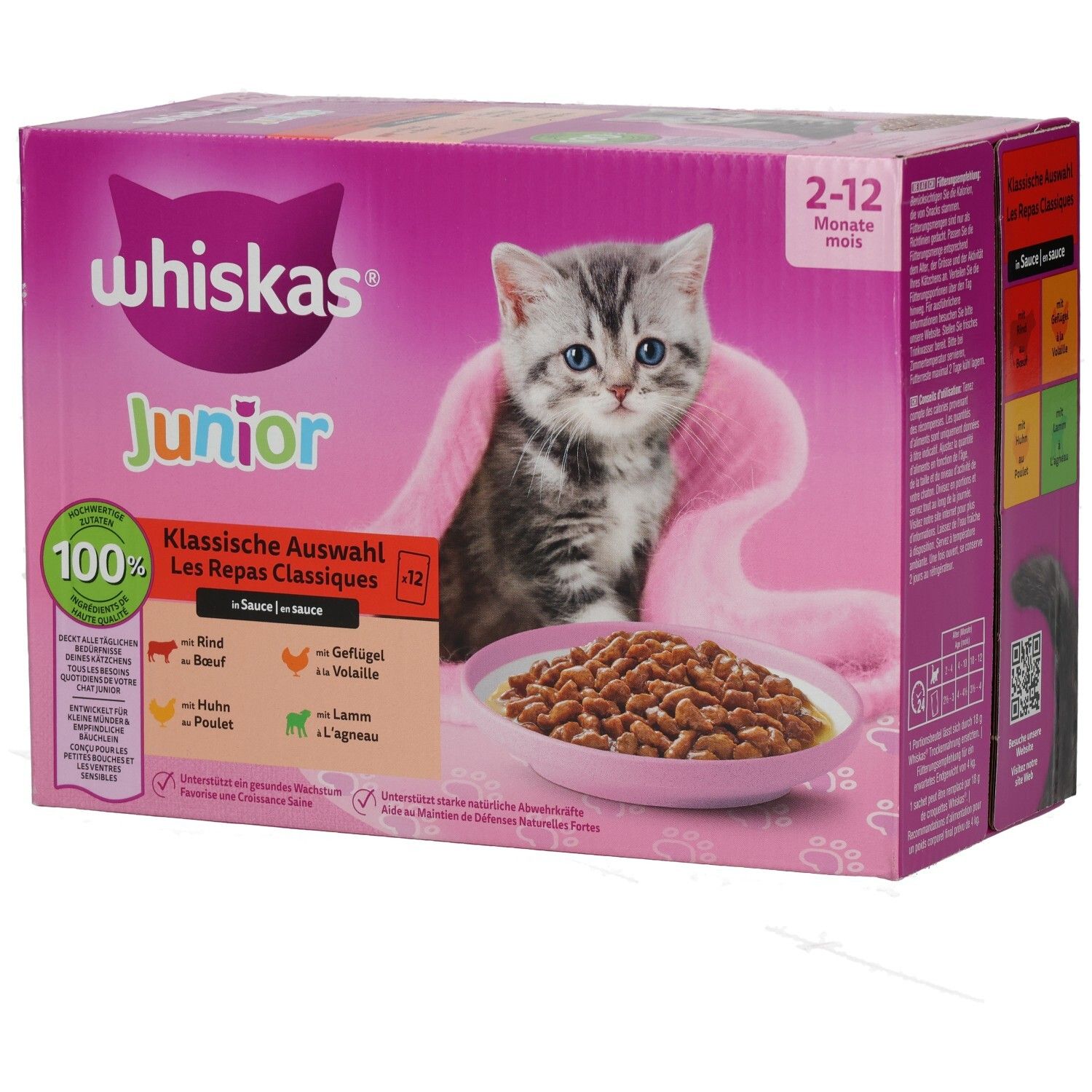 Whiskas Frischebeutel 85g 12 Pack Klassische Auswahl in Sauce Junior, 2-12 Monate