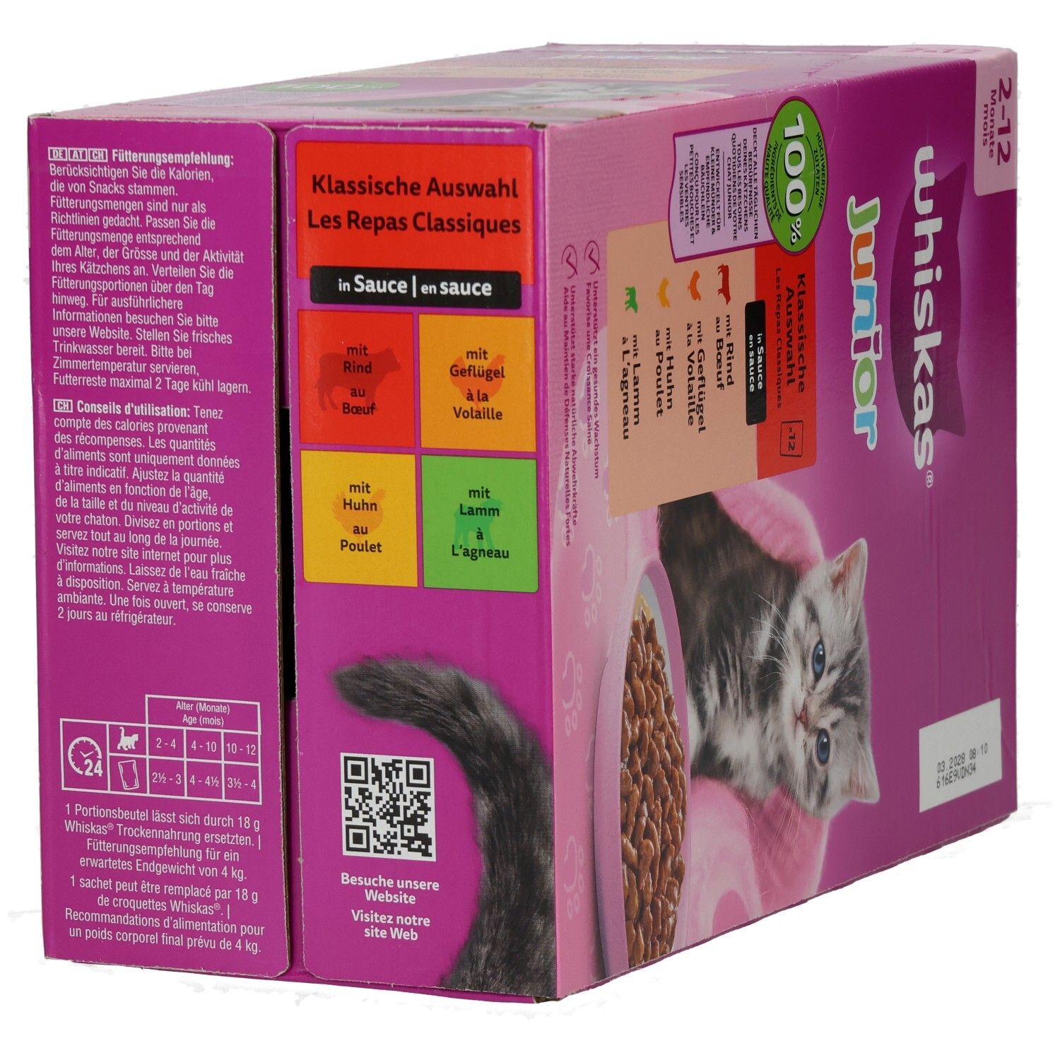 Whiskas Frischebeutel 85g 12 Pack Klassische Auswahl in Sauce Junior, 2-12 Monate