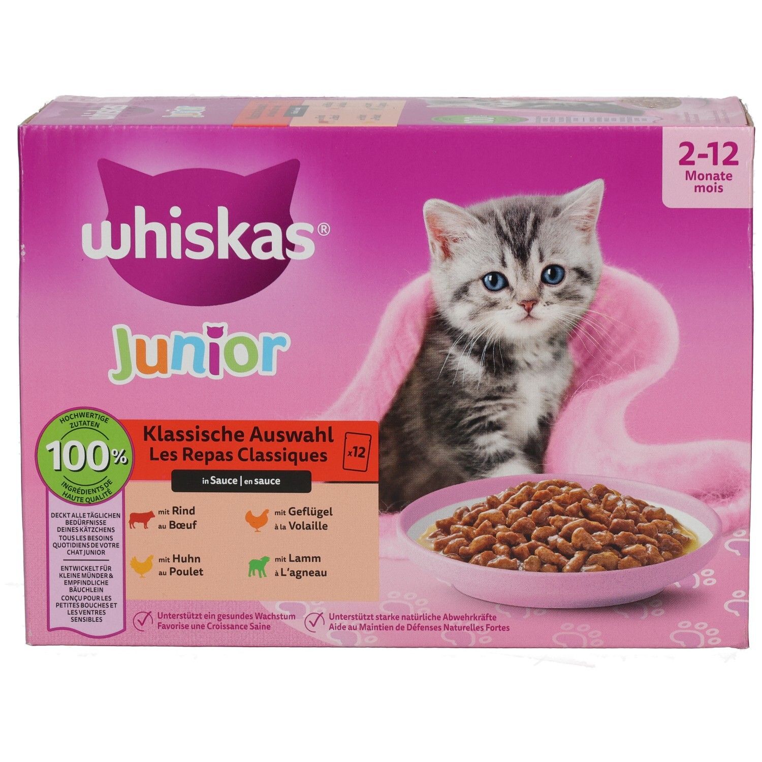 Whiskas Frischebeutel 85g 12 Pack Klassische Auswahl in Sauce Junior, 2-12 Monate
