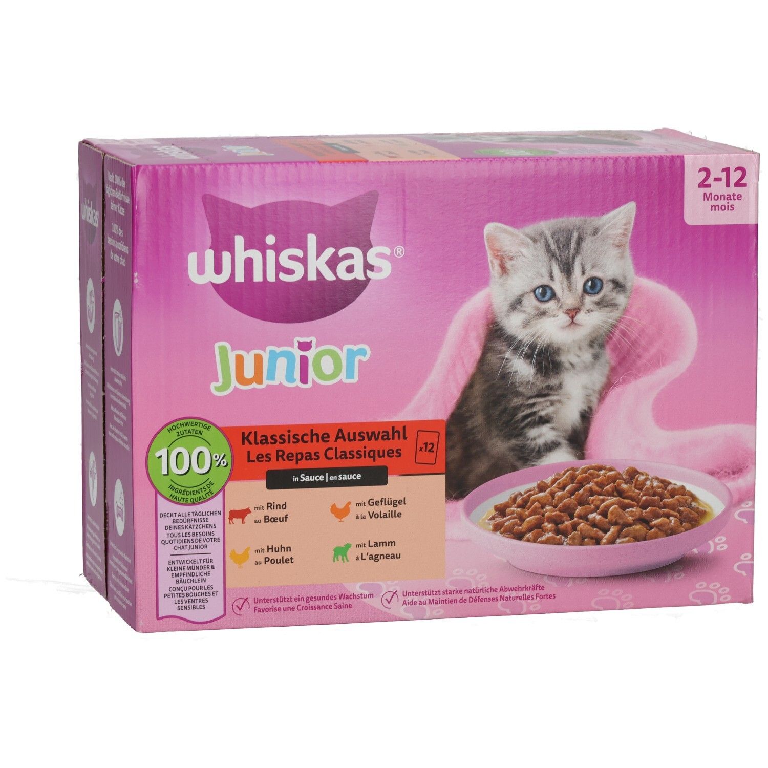 Whiskas Frischebeutel 85g 12 Pack Klassische Auswahl in Sauce Junior, 2-12 Monate