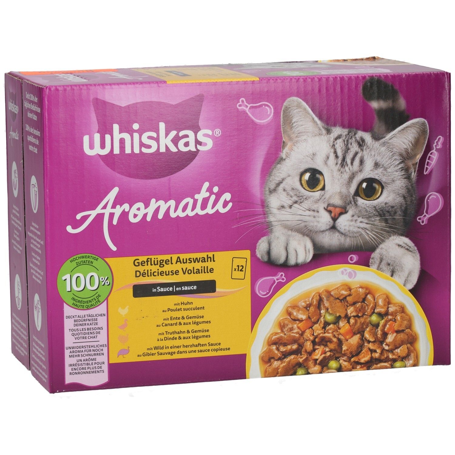 Whiskas Aromatic Geflügel Auswahl Katzenfutter-Box mit 12 Beuteln.